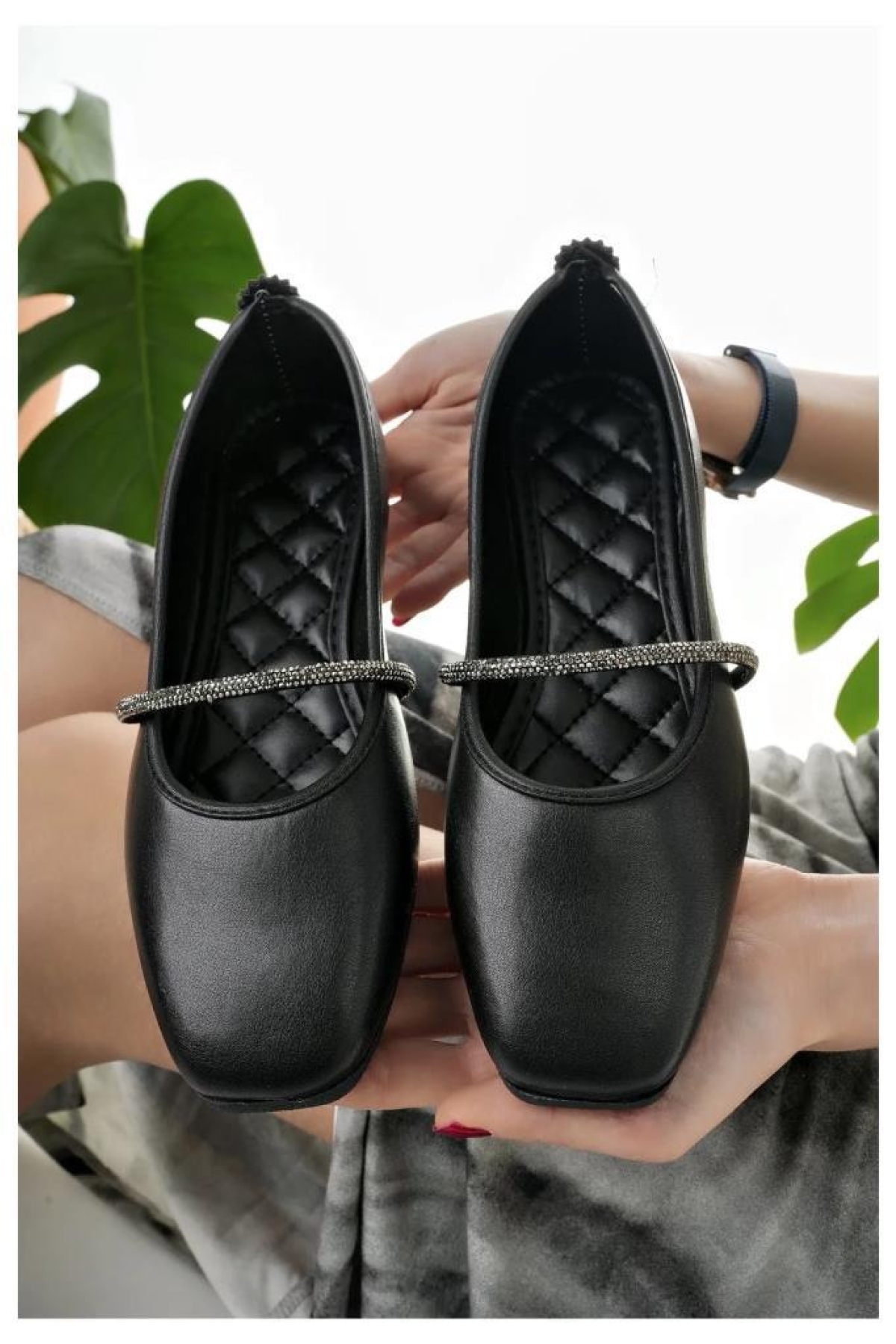 Kadın Babet Bej Taşlı Şık Ev İş Ofis Günlük Ayakkabı - Görsel 4