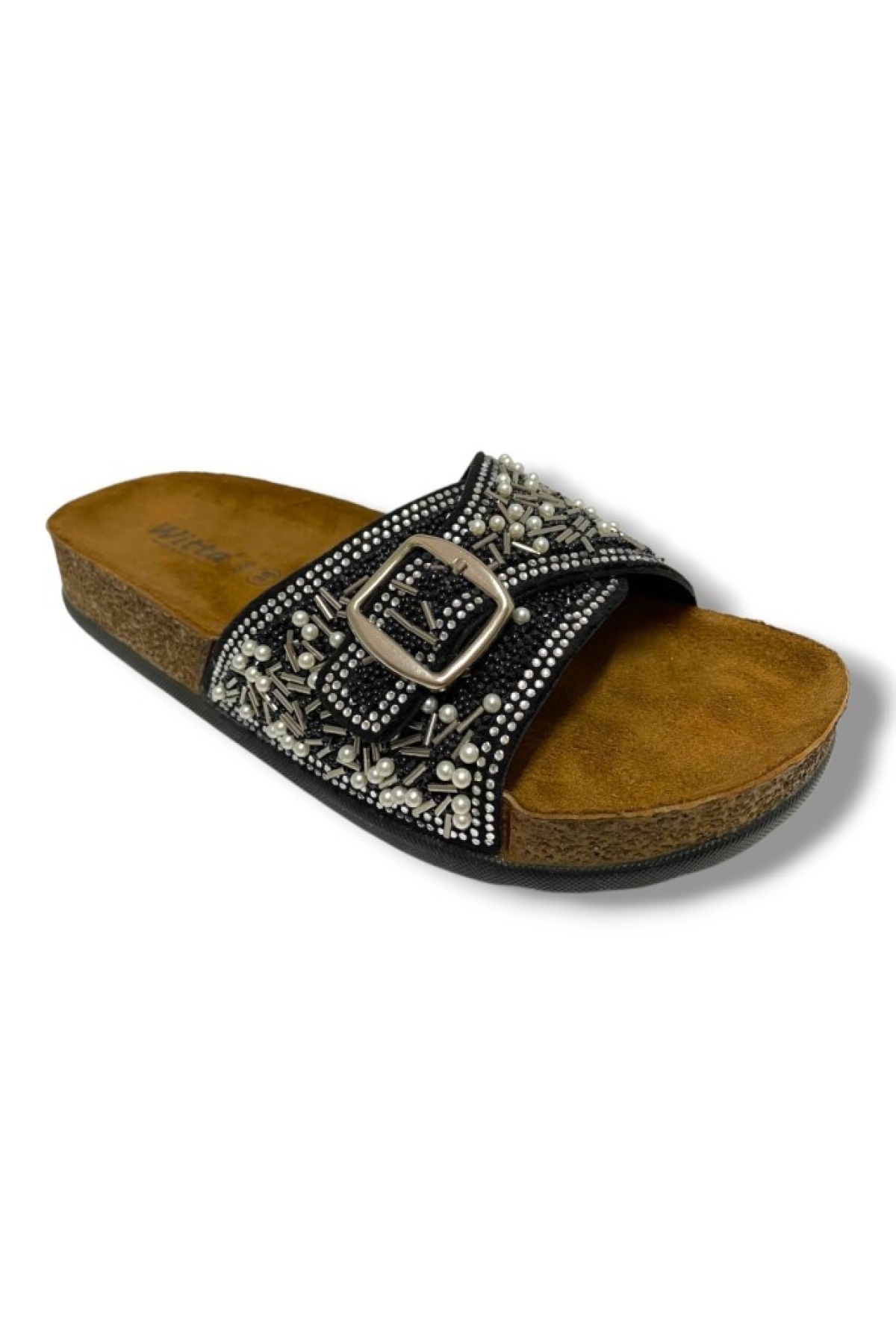 55403-25 Tek Bant Boncuk Taşli Anatomik Kadın Terlik - Görsel 2