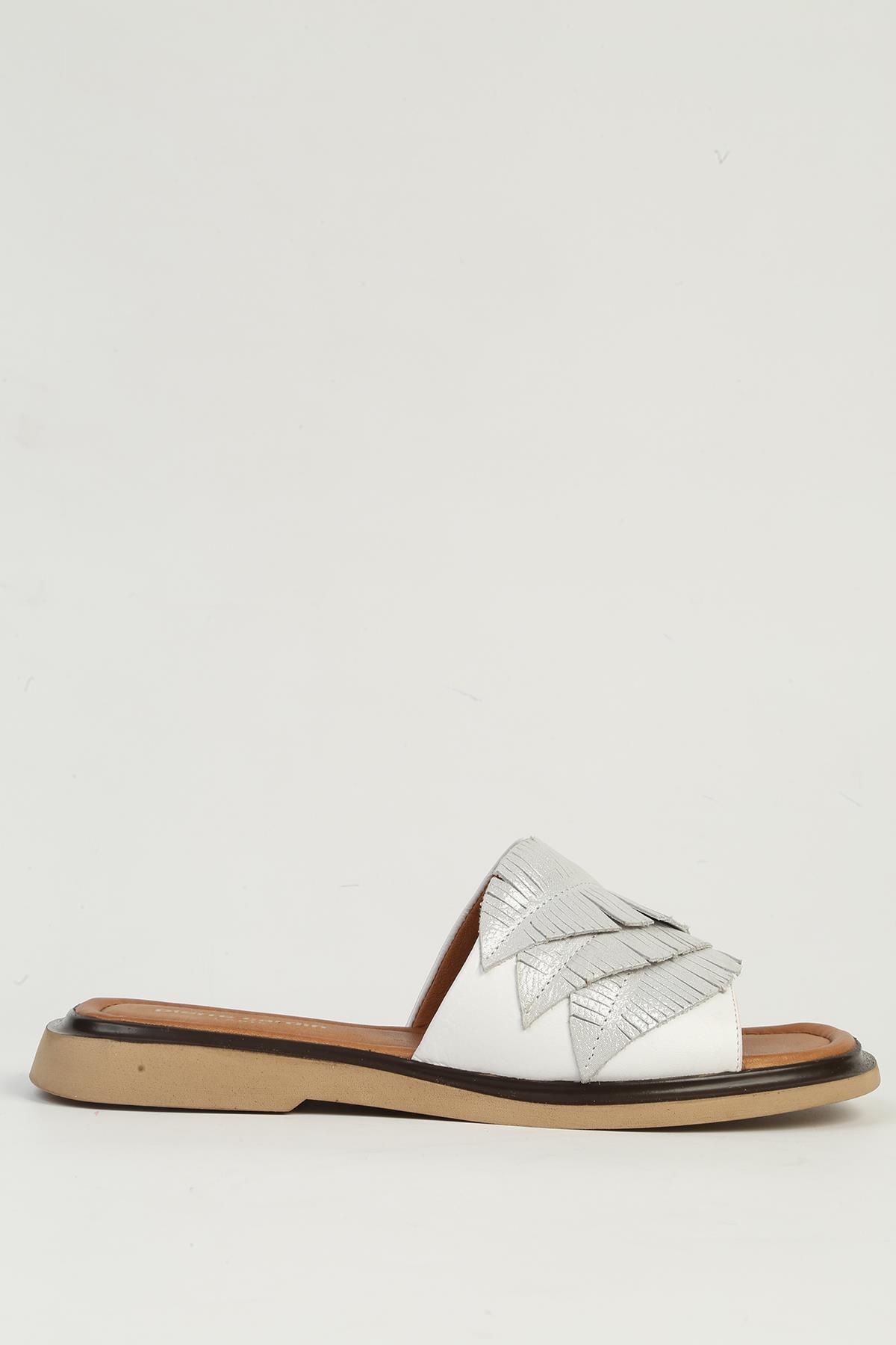 Beyaz Kadın Deri Sandalet PC-54624 - Görsel 2