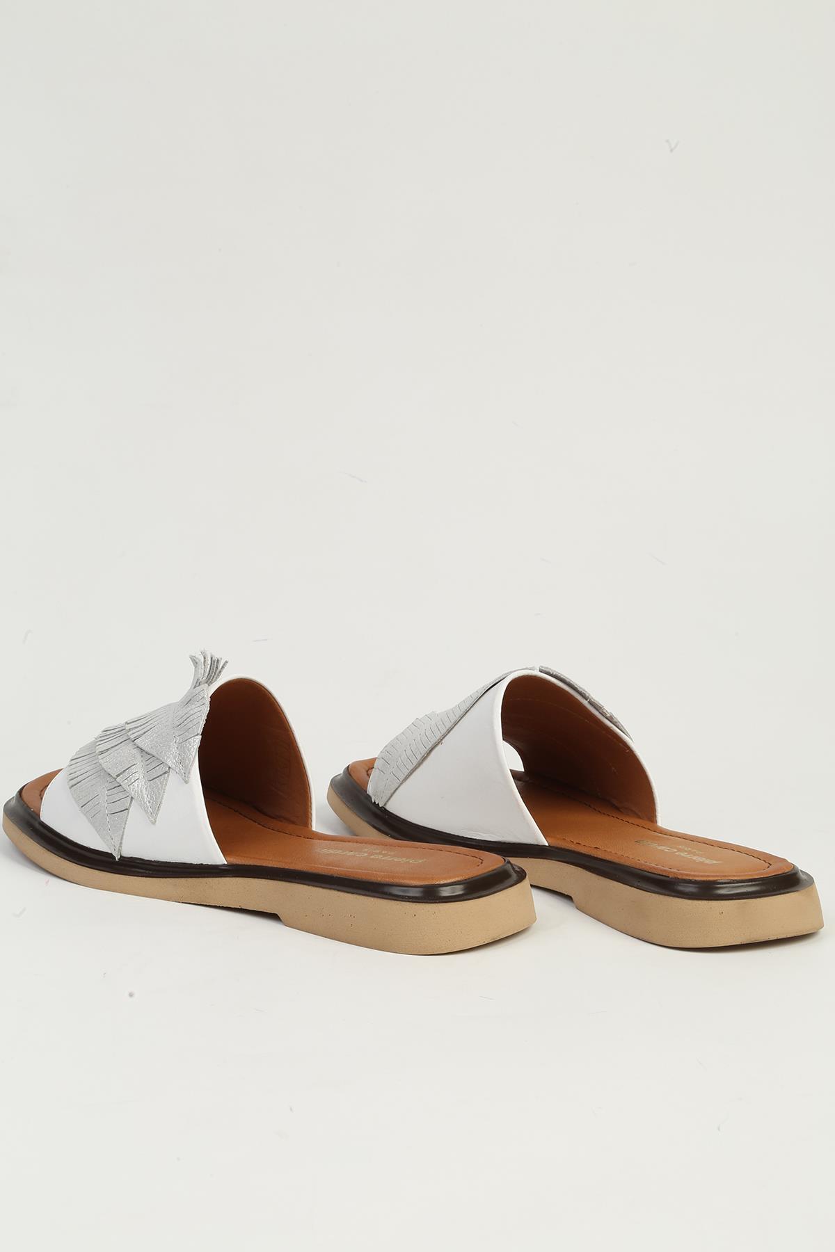 Beyaz Kadın Deri Sandalet PC-54624 - Görsel 4