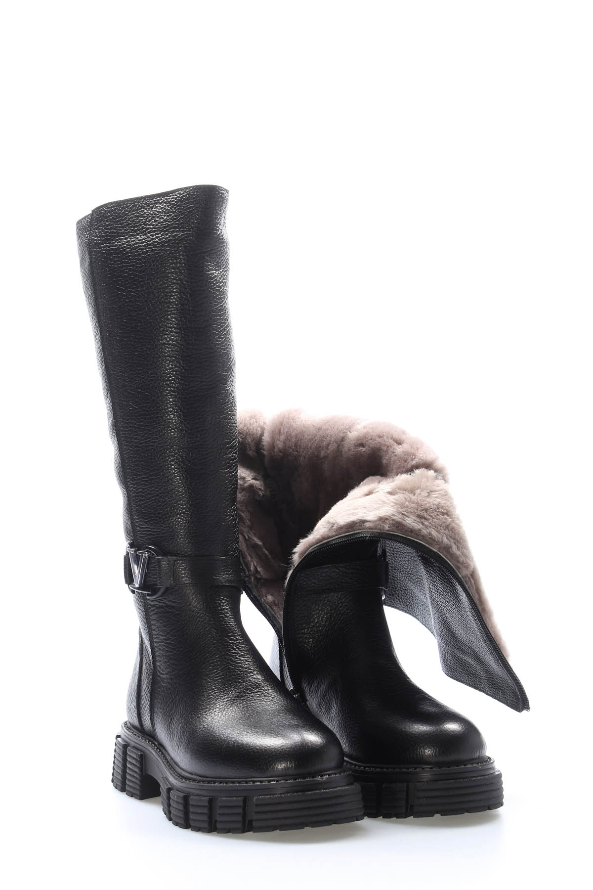 Hakiki Deri Kürklü Kadın Diz Üstü Çizme 710KZA6008 - Görsel 2