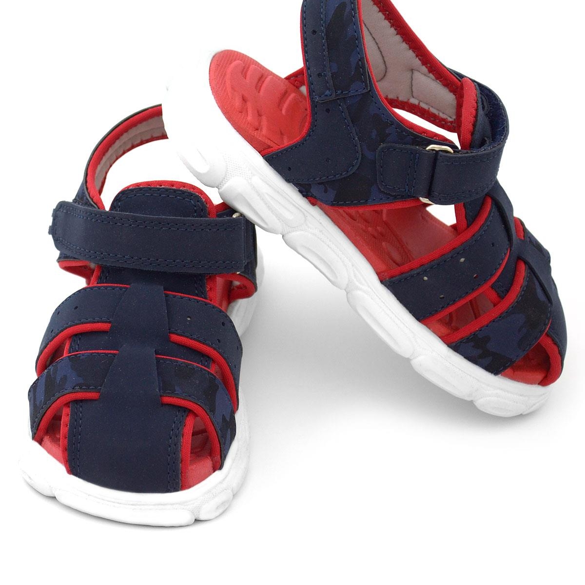 Lacivert Kırmızı Kamuflaj Desenli Çocuk Sandalet - Görsel 3