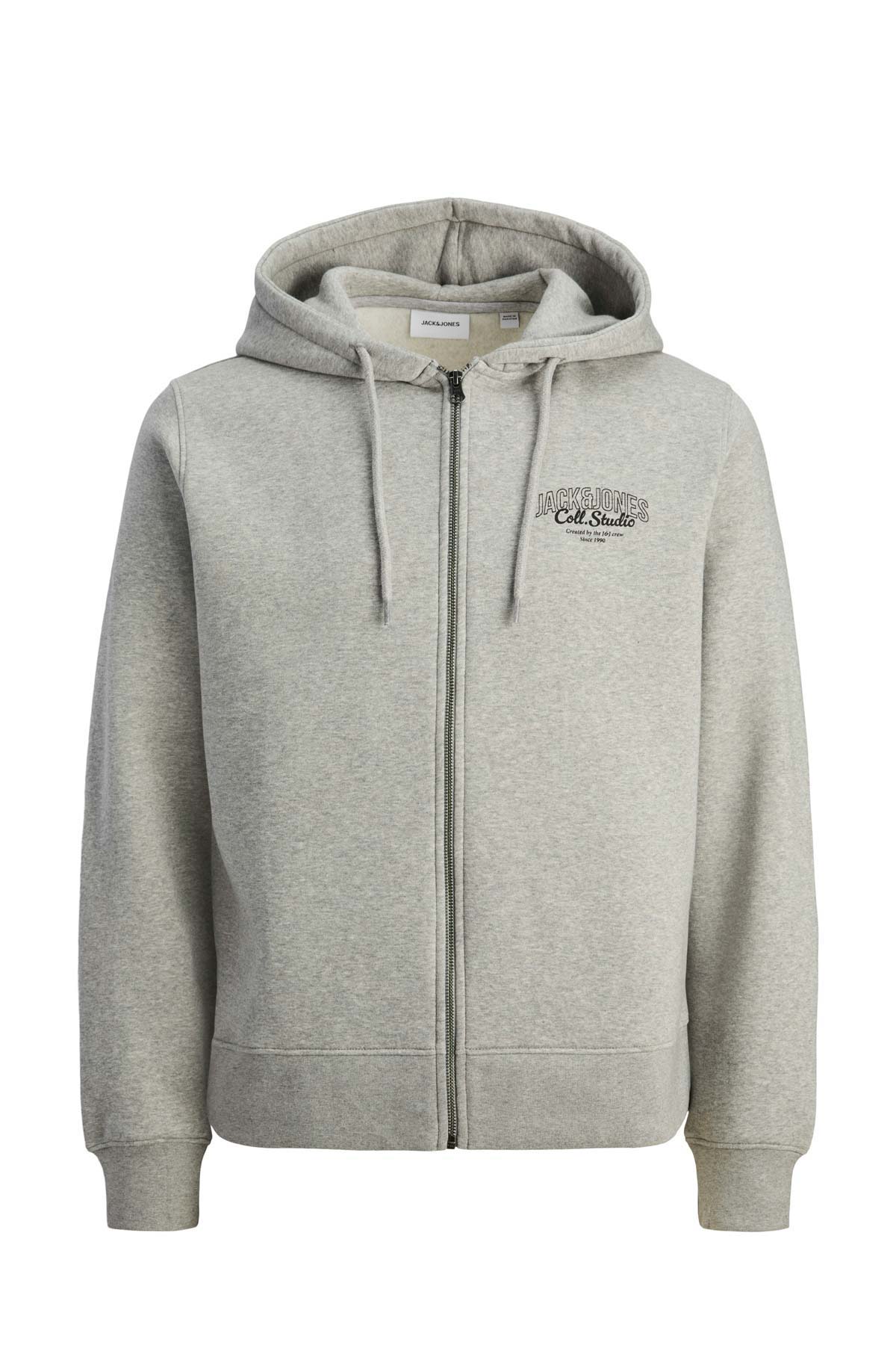 JJMAKOTO SWEAT ZIP HOOD GRI MELANJ Erkek Fermuarlı Sweatshirt