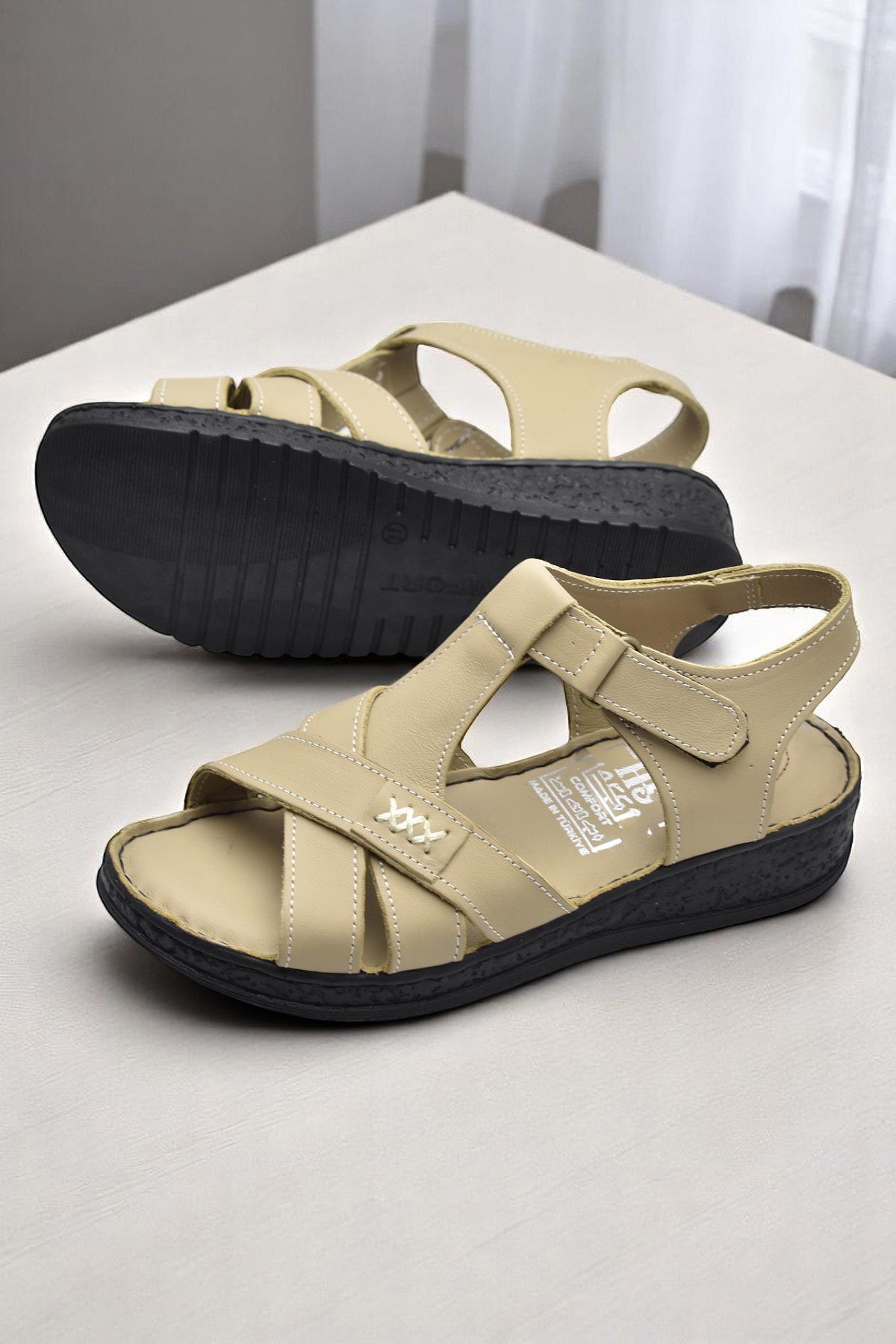 203 TAM ORTOPEDİK Hakiki Deri Kadın Sandalet Topuk Jel Taban Kadın Deri Sandalet - Görsel 4