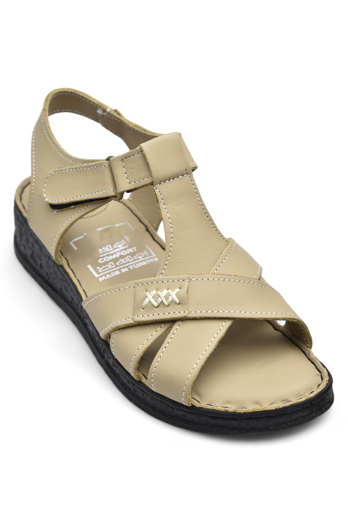 203 TAM ORTOPEDİK Hakiki Deri Kadın Sandalet Topuk Jel Taban Kadın Deri Sandalet - Görsel 6