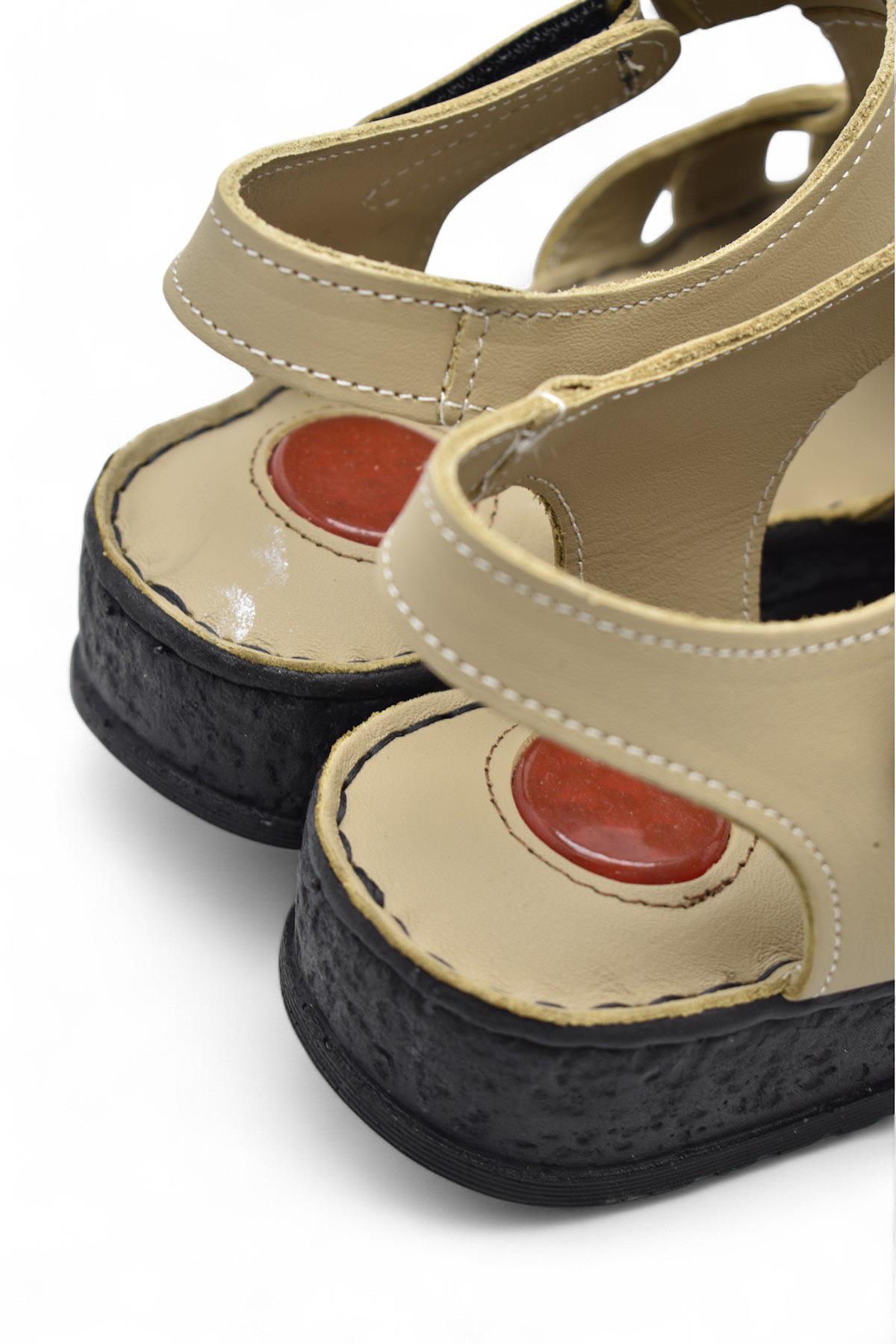 203 TAM ORTOPEDİK Hakiki Deri Kadın Sandalet Topuk Jel Taban Kadın Deri Sandalet - Görsel 7