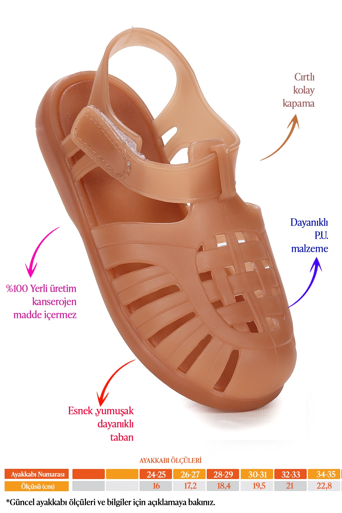 Fina Günlük Deniz Havuz Plaj Erkek Çocuk Sandalet Ayakkabı Karamel - Görsel 3