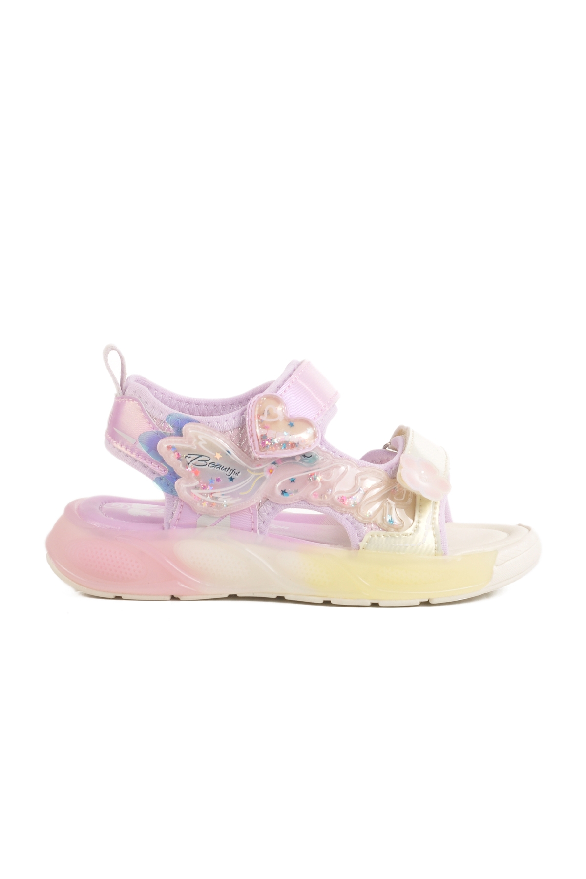 Lila Cırtlı Işıklı Anatomik Kız Çocuk Sandalet 1946 P - Görsel 2