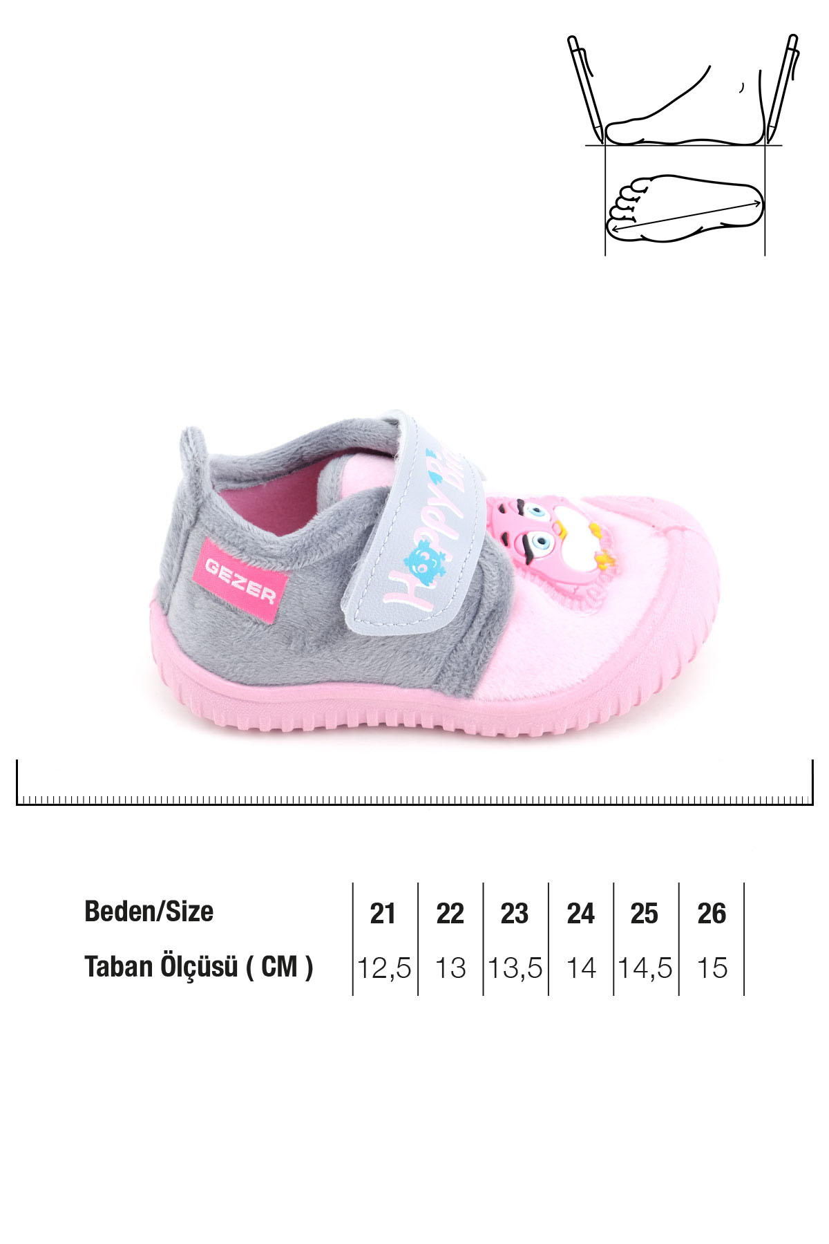 Kışlık Cırtlı Ayarlanabilir Rahat Taban Happy Birds Bebe Kız Panduf Ayakkabı - Görsel 3