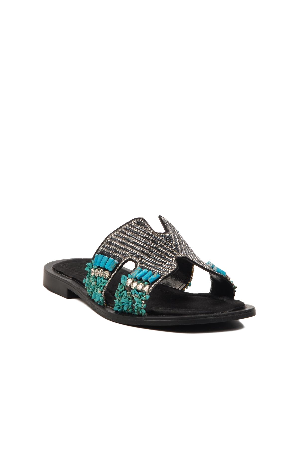 246048 Z Kadın Taşlı Siyah Terlik Yazlık Terlik Ev Terliği - Görsel 2