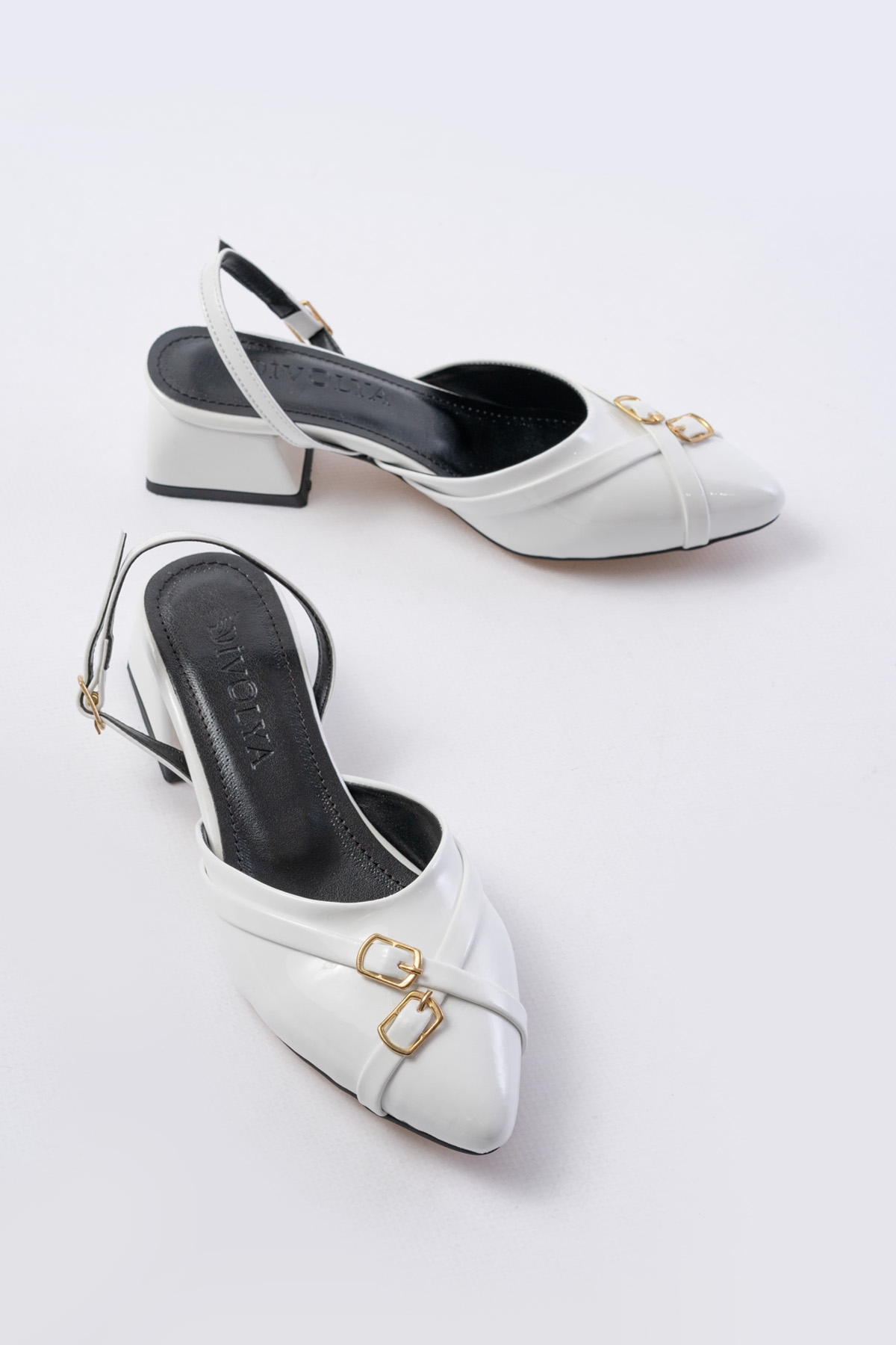 Gabriel Beyaz Rugan Çapraz Tokalı (4 cm Topuklu) Sivri Burun Babet Ayakkabı - Görsel 6