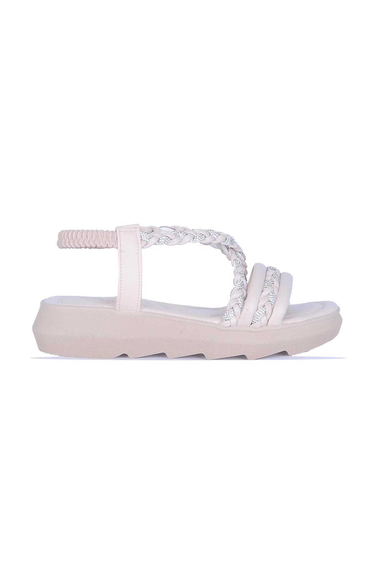 By9 Ayışığı Krem Kadın Düz Sandalet - Görsel 2