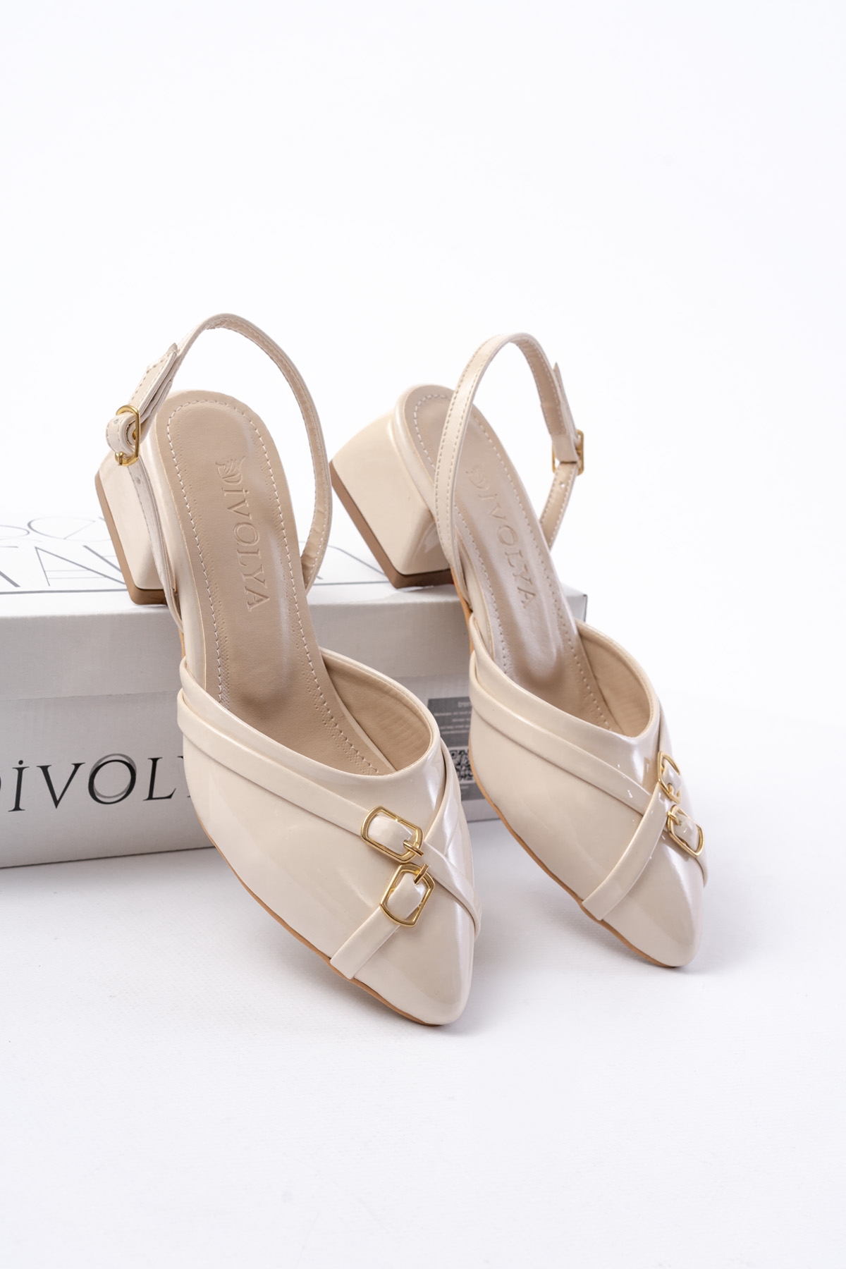 Gabriel Bej Rugan Çapraz Tokalı (4 cm Topuklu) Sivri Burun Babet Ayakkabı - Görsel 3