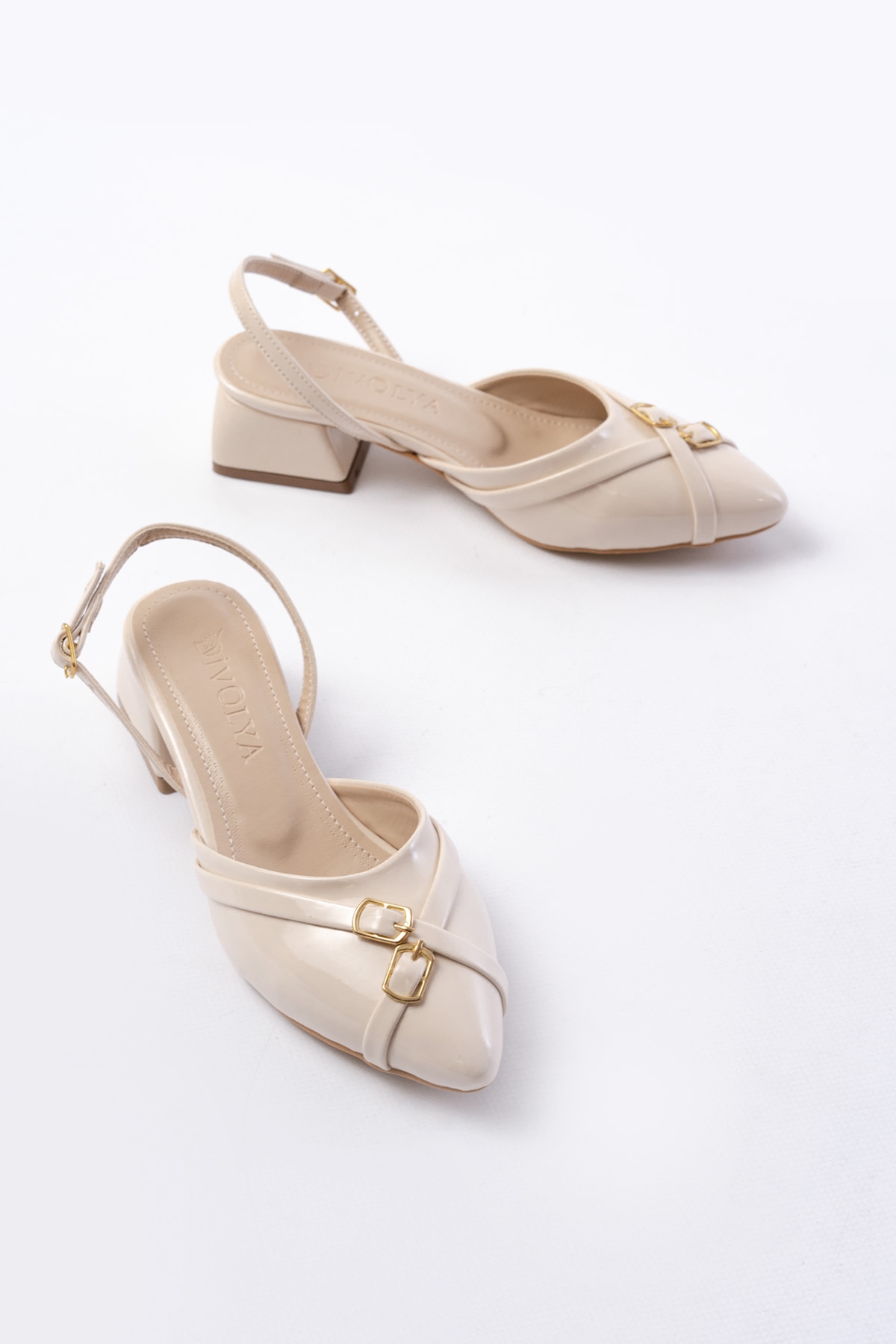 Gabriel Bej Rugan Çapraz Tokalı (4 cm Topuklu) Sivri Burun Babet Ayakkabı - Görsel 4