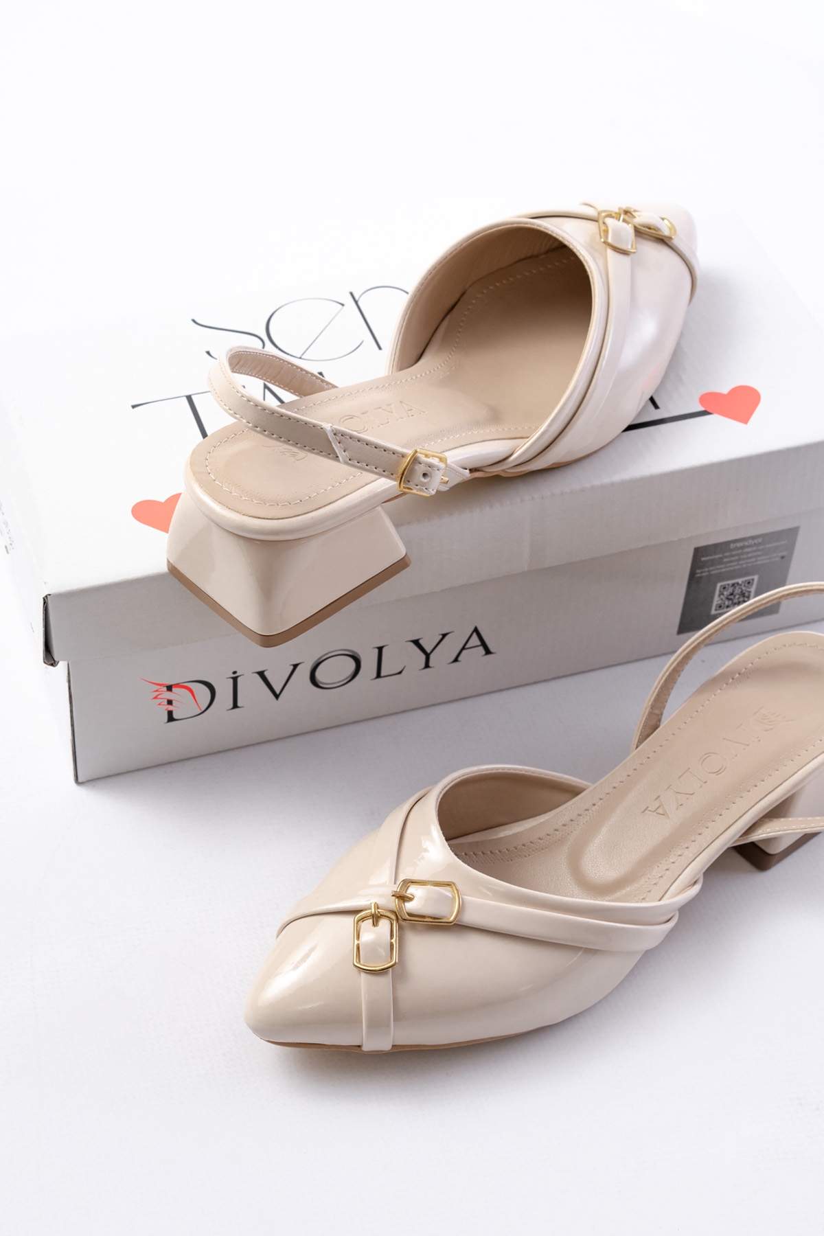 Gabriel Bej Rugan Çapraz Tokalı (4 cm Topuklu) Sivri Burun Babet Ayakkabı - Görsel 6