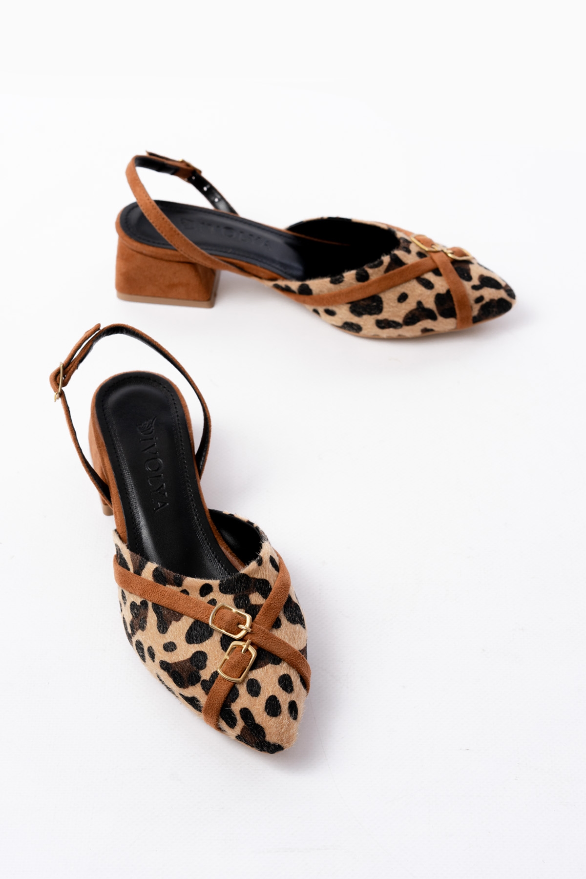 Gabriel Leopar Taba Çapraz Tokalı (4 cm Topuklu) Sivri Burun Babet Ayakkabı - Görsel 3