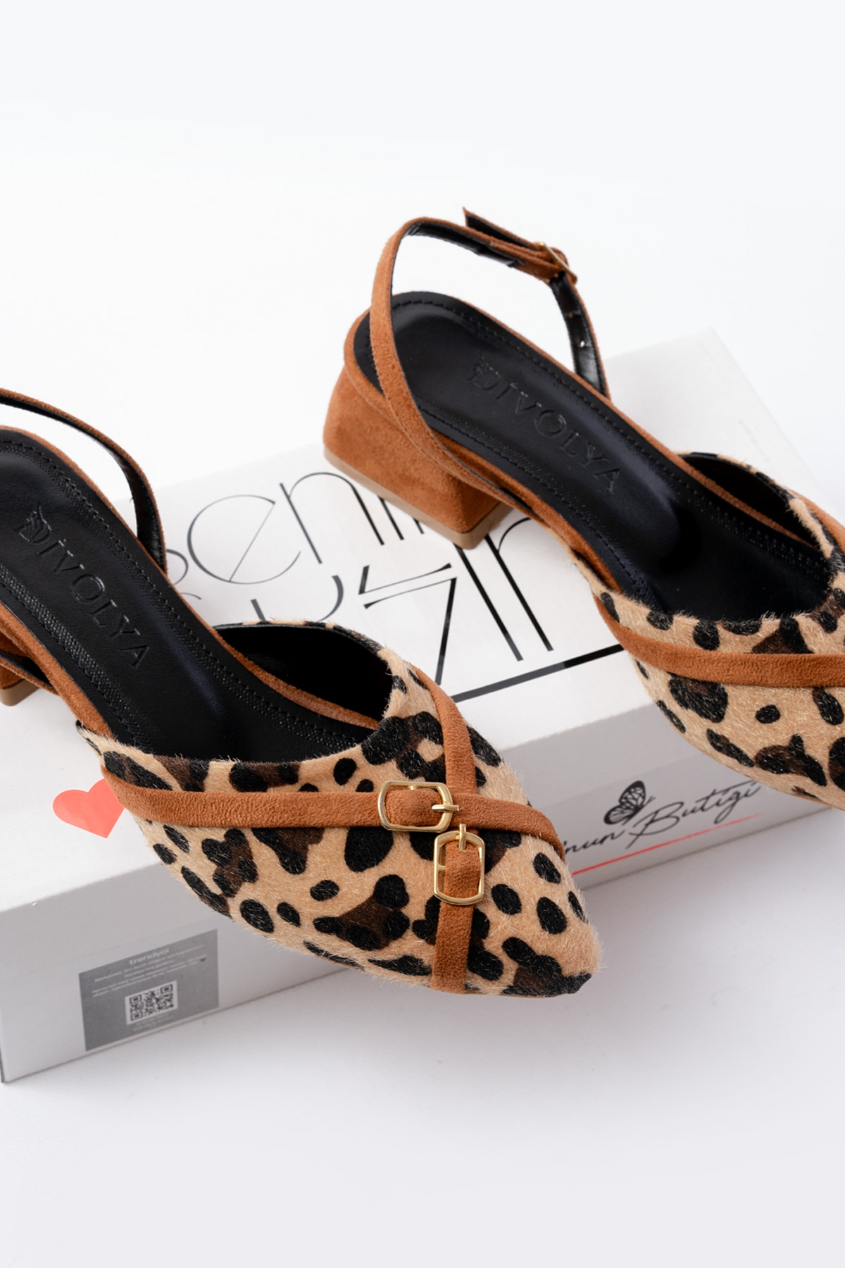 Gabriel Leopar Taba Çapraz Tokalı (4 cm Topuklu) Sivri Burun Babet Ayakkabı - Görsel 4