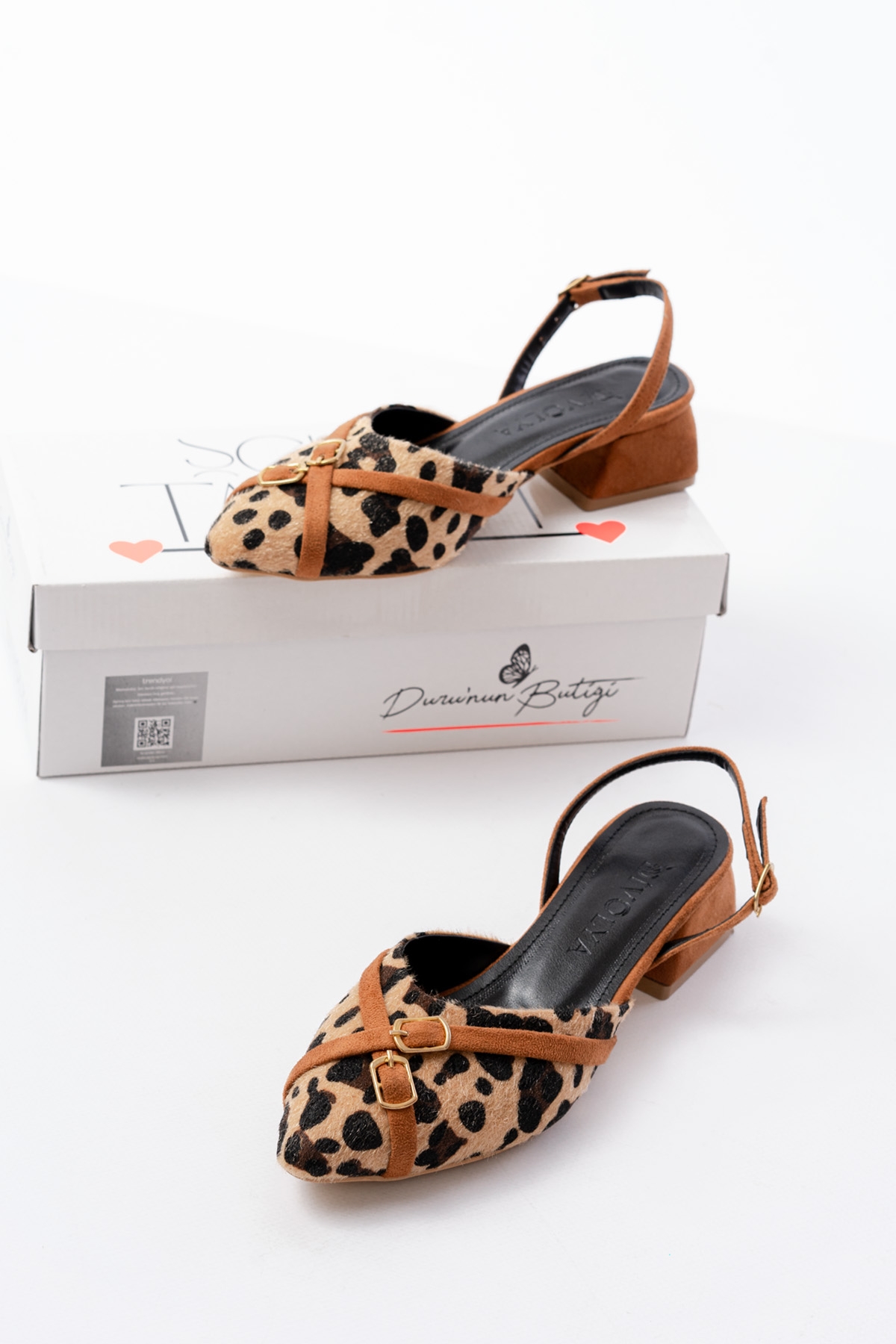 Gabriel Leopar Taba Çapraz Tokalı (4 cm Topuklu) Sivri Burun Babet Ayakkabı - Görsel 6