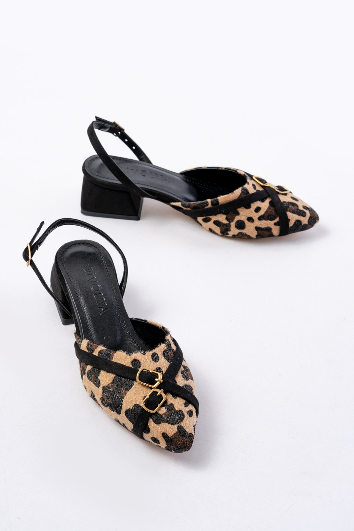 Gabriel Leopar Siyah Çapraz Tokalı (4 cm Topuklu) Sivri Burun Babet Ayakkabı - Görsel 6