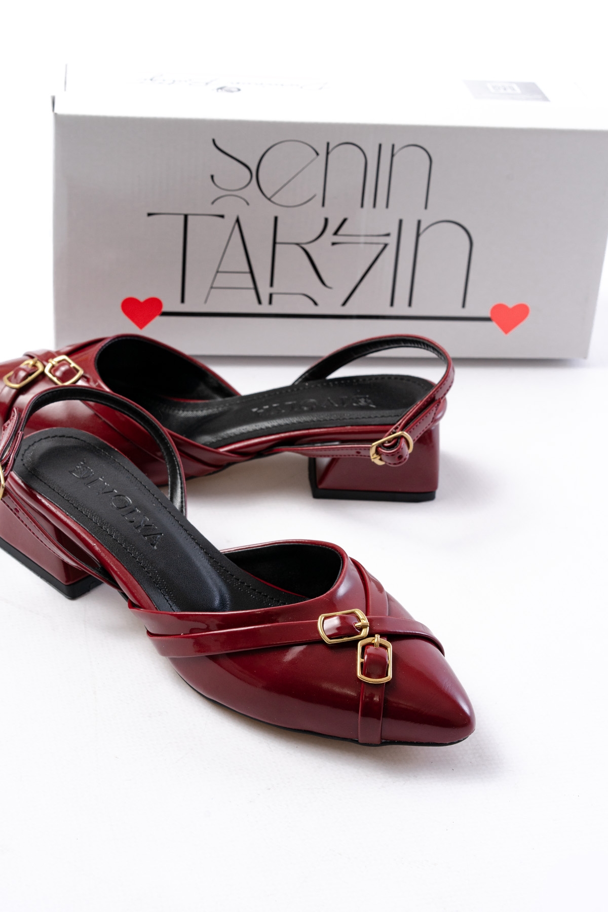 Gabriel Bordo Rugan Çapraz Tokalı (4 cm Topuklu) Sivri Burun Babet Ayakkabı - Görsel 3