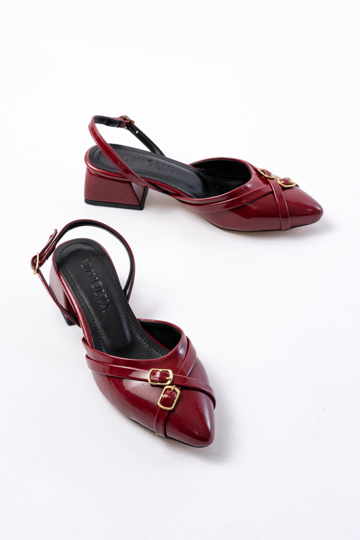 Gabriel Bordo Rugan Çapraz Tokalı (4 cm Topuklu) Sivri Burun Babet Ayakkabı - Görsel 6