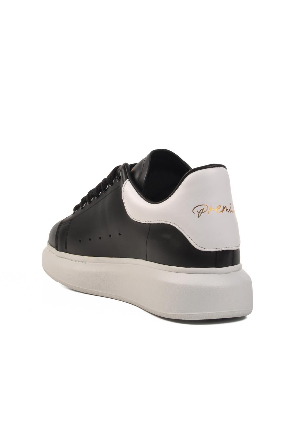 Premium 02028 M Beyaz-Siyah-Beyaz Hakiki Deri Erkek Sneaker - Görsel 5