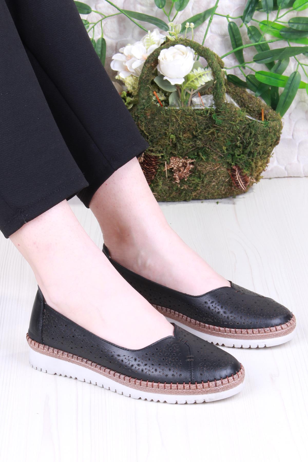 1007 Rahat Lazer Delikli Hakiki Deri Kadın Ayakkabı - Görsel 2