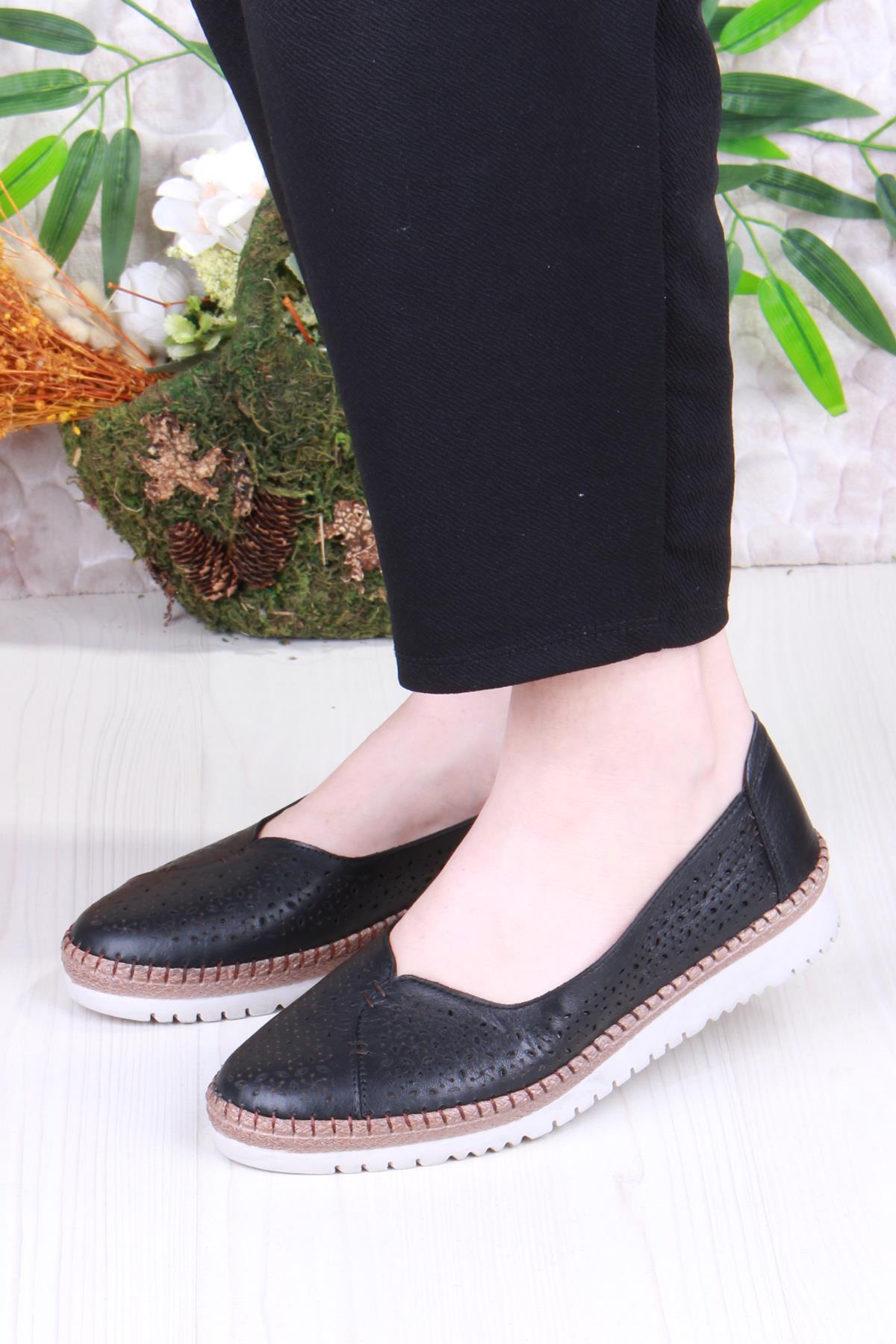 1007 Rahat Lazer Delikli Hakiki Deri Kadın Ayakkabı - Görsel 3