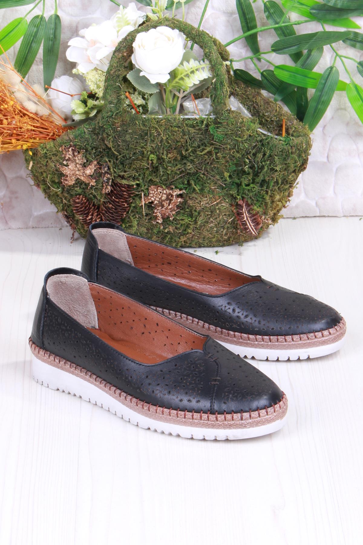 1007 Rahat Lazer Delikli Hakiki Deri Kadın Ayakkabı - Görsel 4