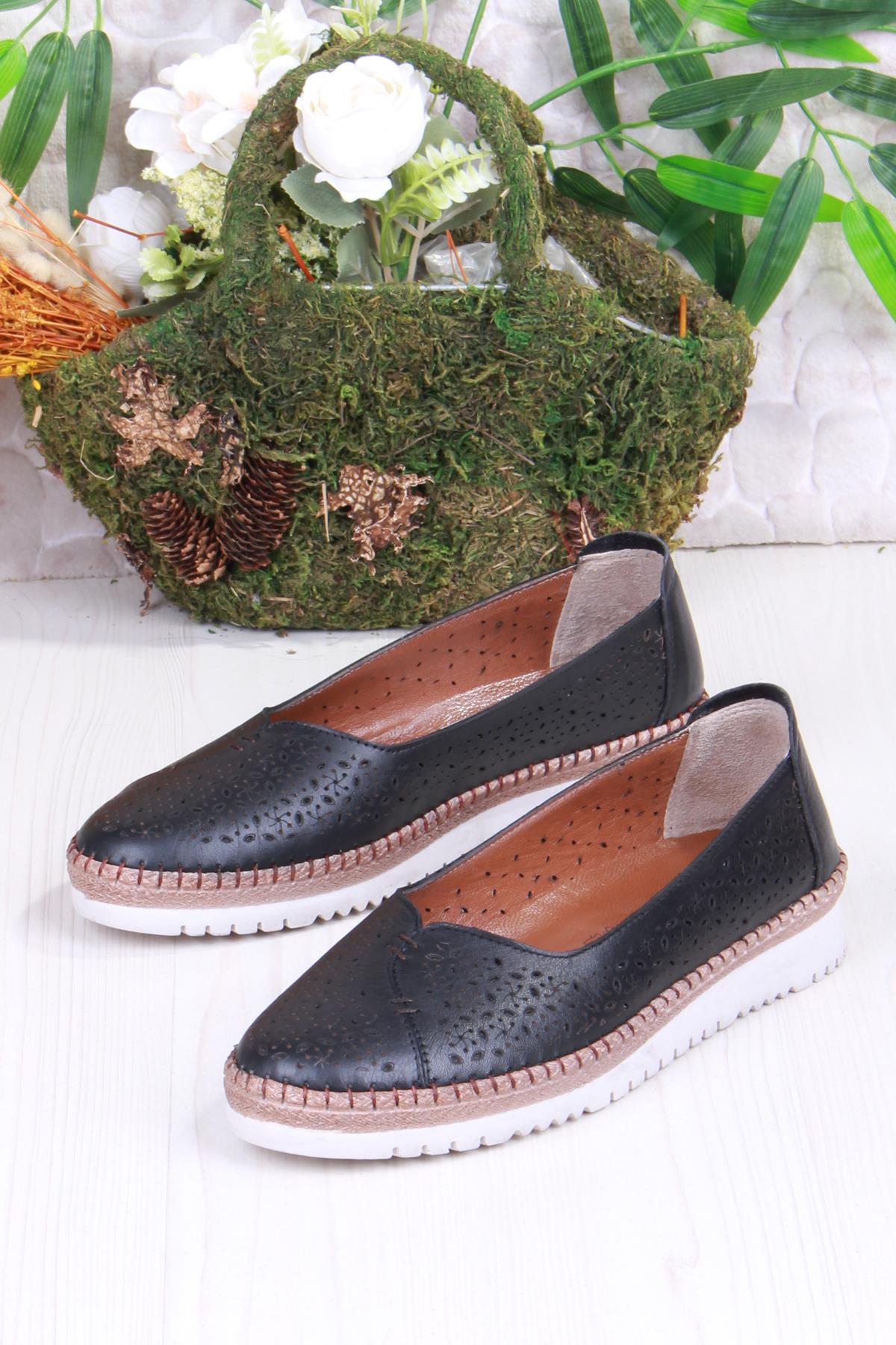 1007 Rahat Lazer Delikli Hakiki Deri Kadın Ayakkabı - Görsel 5