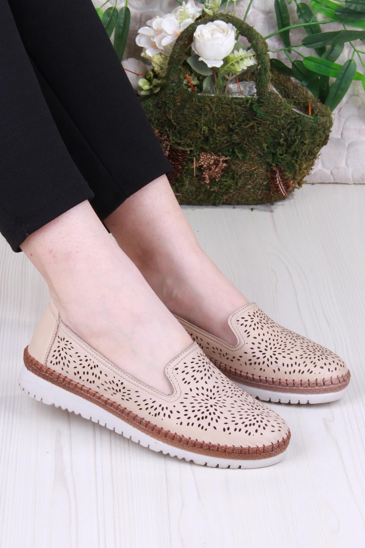 1006 Rahat Lazer Delikli Hakiki Deri Kadın Ayakkabı - Görsel 2