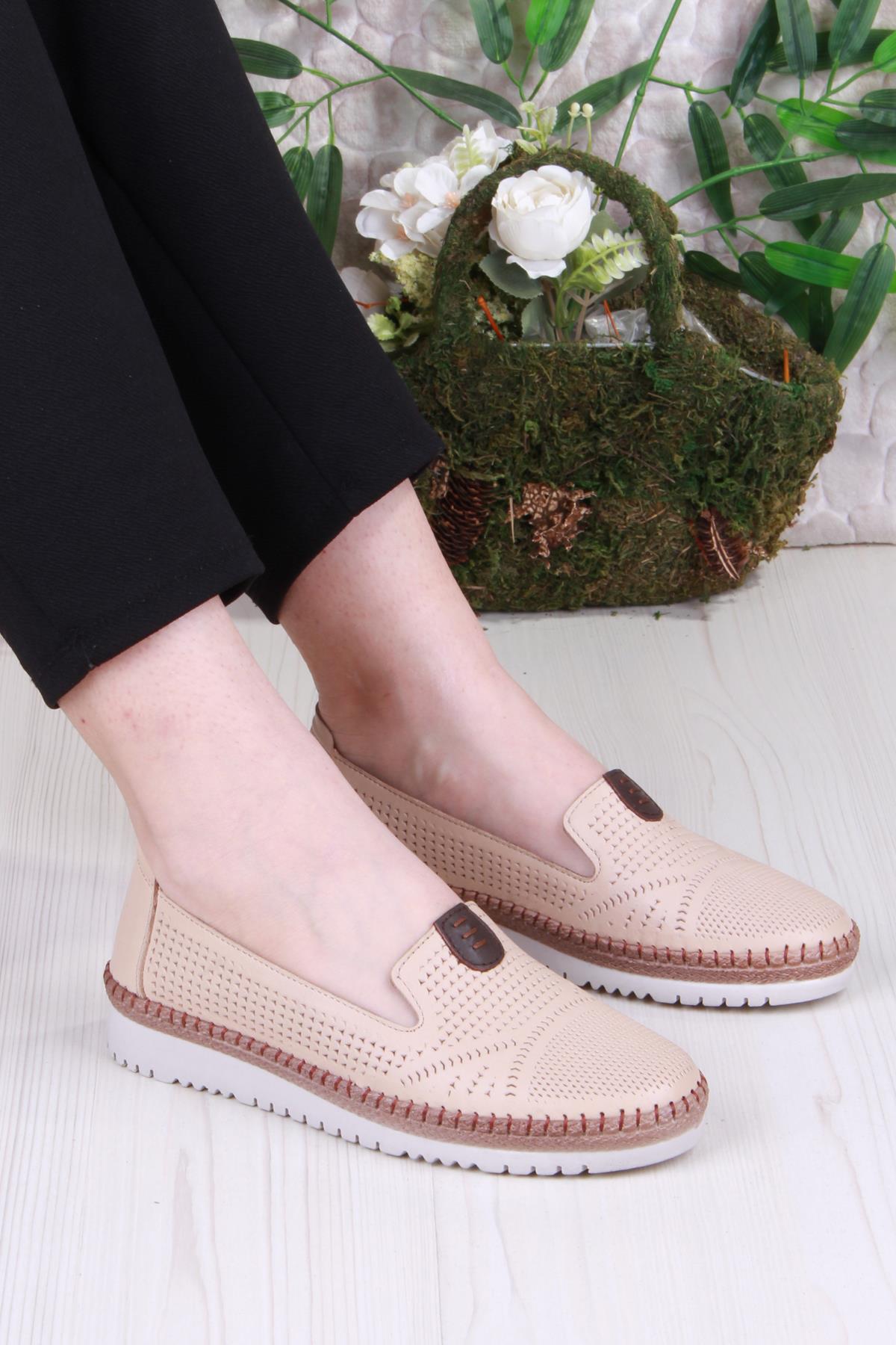 1008 Rahat Lazer Delikli Hakiki Deri Kadın Ayakkabı - Görsel 2