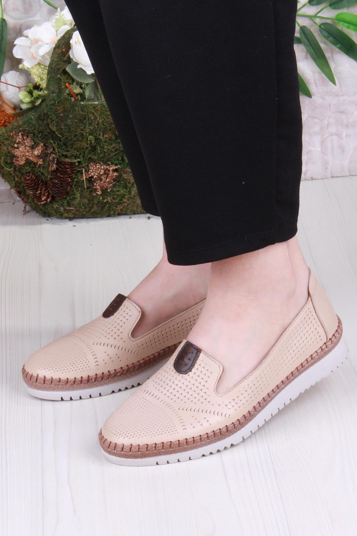 1008 Rahat Lazer Delikli Hakiki Deri Kadın Ayakkabı - Görsel 3