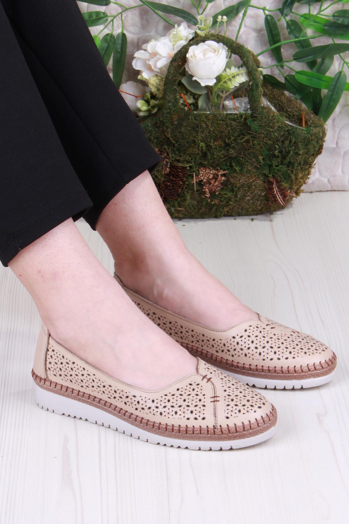 1007 Rahat Lazer Delikli Hakiki Deri Kadın Ayakkabı - Görsel 2