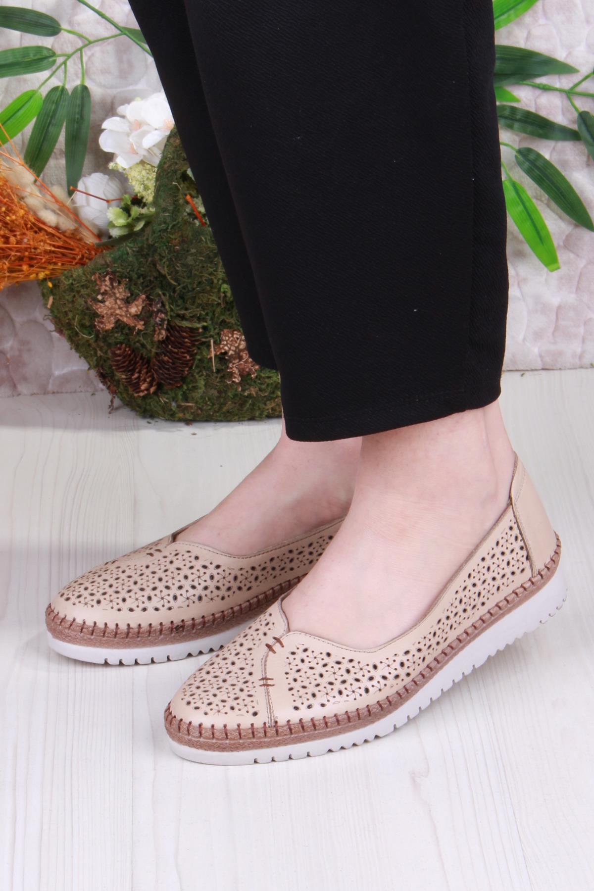 1007 Rahat Lazer Delikli Hakiki Deri Kadın Ayakkabı - Görsel 3