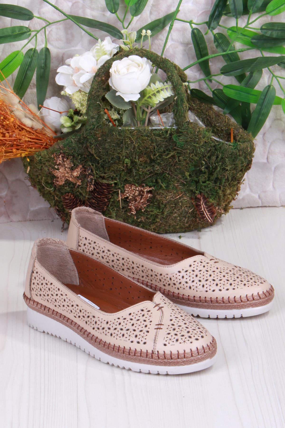 1007 Rahat Lazer Delikli Hakiki Deri Kadın Ayakkabı - Görsel 4