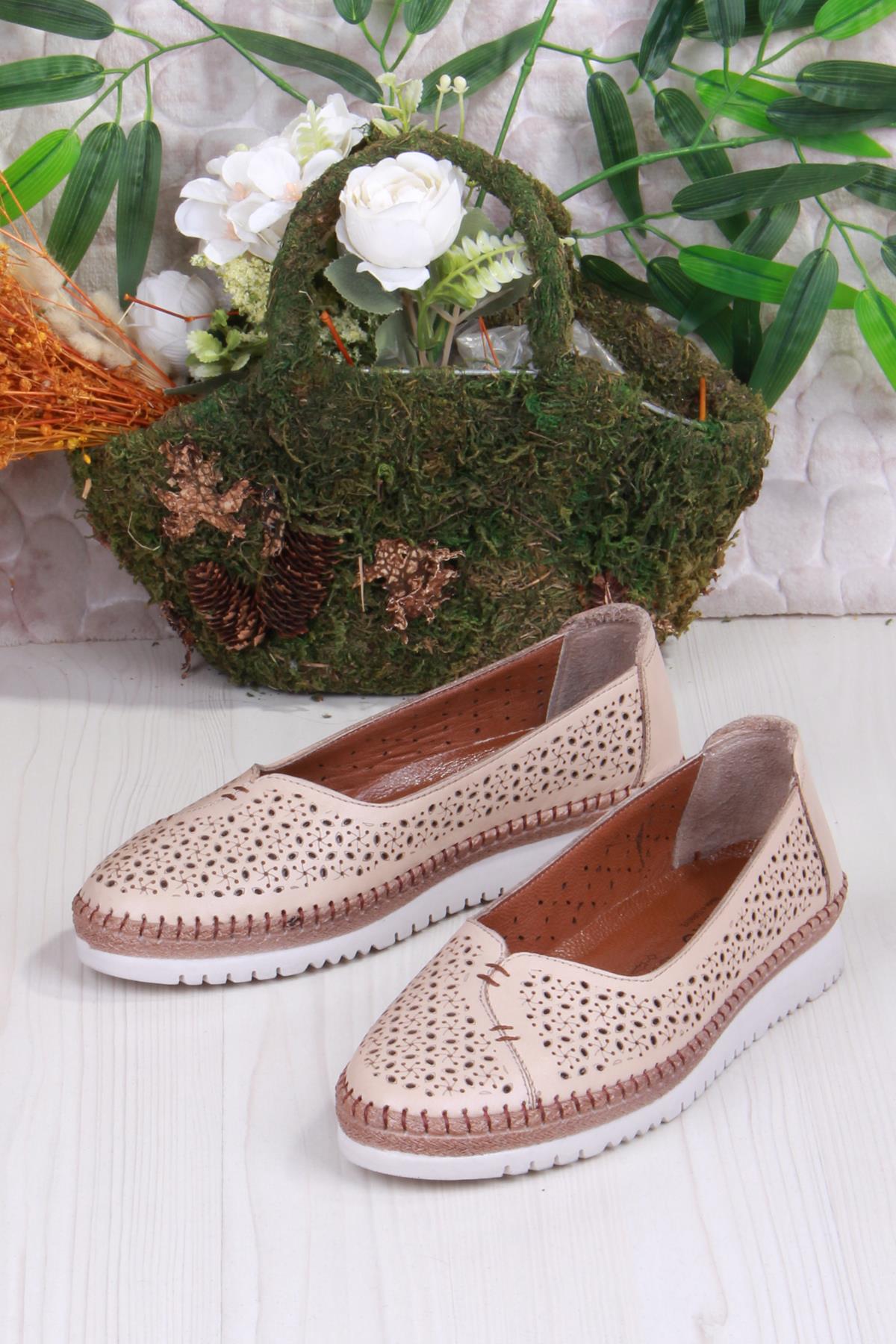 1007 Rahat Lazer Delikli Hakiki Deri Kadın Ayakkabı - Görsel 5