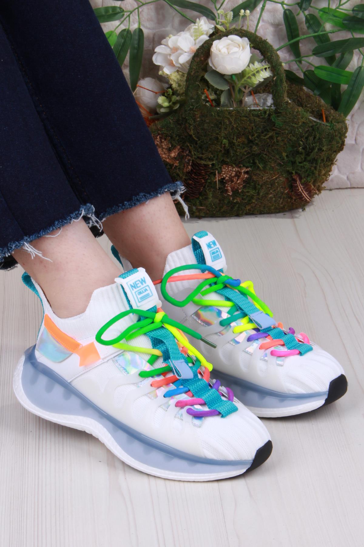 Karsu Rahat Esnek Özel Tasarım Renkli Bağcuklı Sneaker Kadın Ayakkabı - Görsel 2