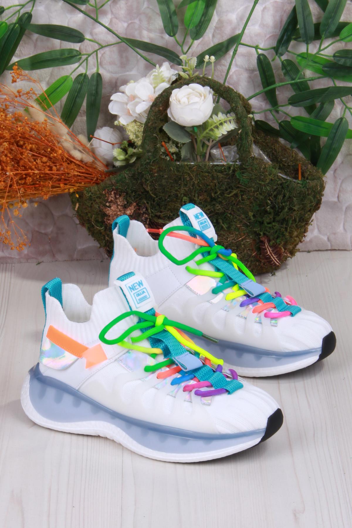 Karsu Rahat Esnek Özel Tasarım Renkli Bağcuklı Sneaker Kadın Ayakkabı - Görsel 4