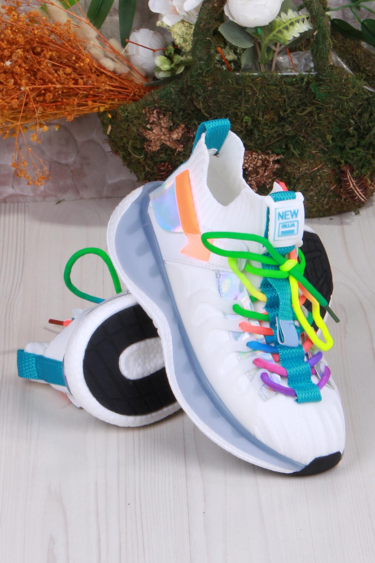 Karsu Rahat Esnek Özel Tasarım Renkli Bağcuklı Sneaker Kadın Ayakkabı - Görsel 6