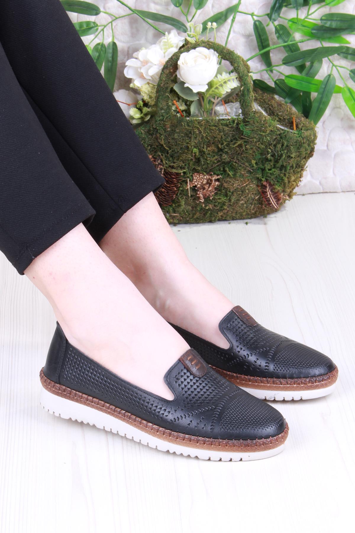 1008 Rahat Lazer Delikli Hakiki Deri Kadın Ayakkabı - Görsel 2