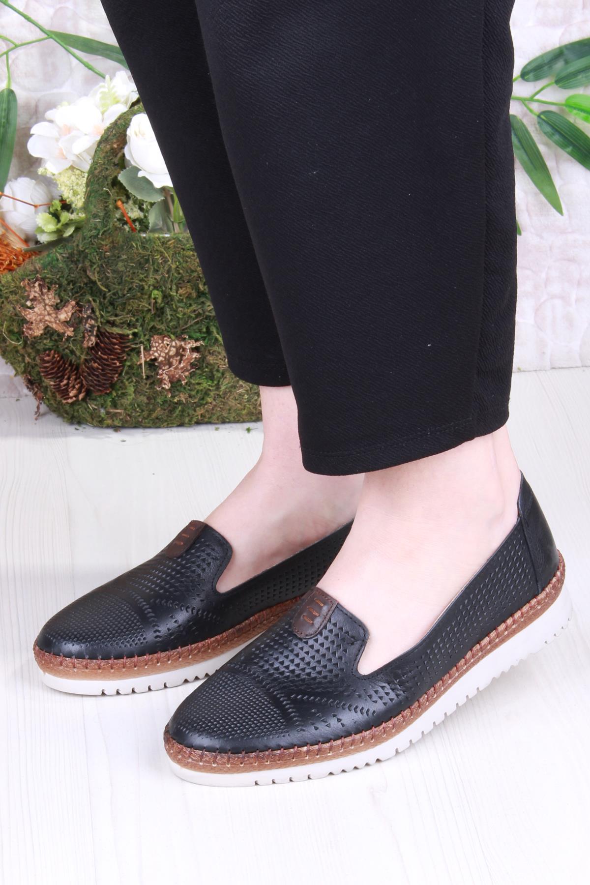 1008 Rahat Lazer Delikli Hakiki Deri Kadın Ayakkabı - Görsel 3