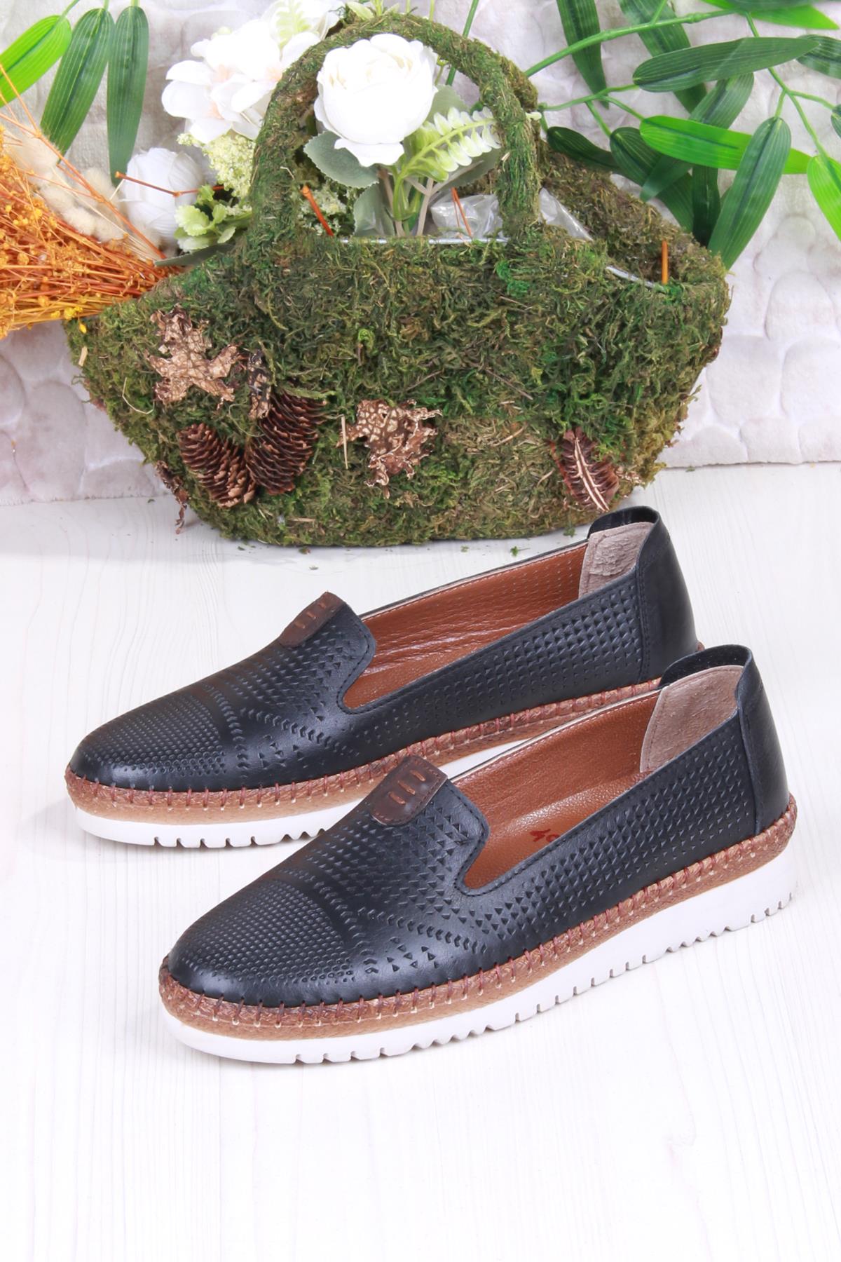 1008 Rahat Lazer Delikli Hakiki Deri Kadın Ayakkabı - Görsel 5