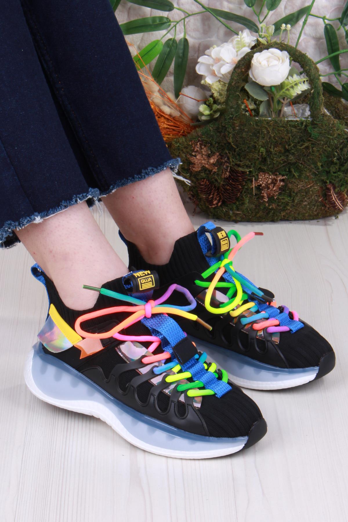Karsu Rahat Esnek Özel Tasarım Renkli Bağcuklı Sneaker Kadın Ayakkabı - Görsel 2