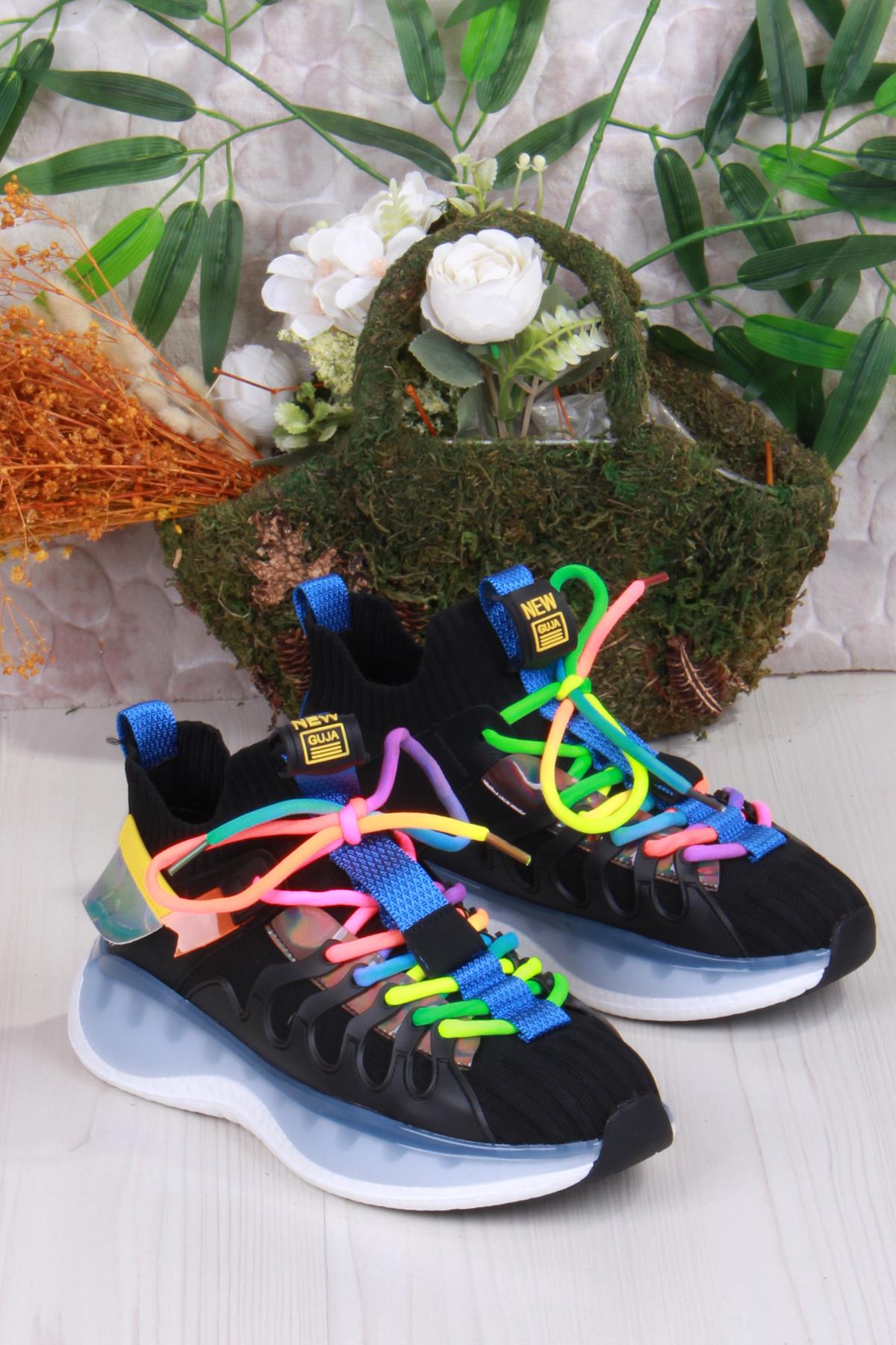 Karsu Rahat Esnek Özel Tasarım Renkli Bağcuklı Sneaker Kadın Ayakkabı - Görsel 4