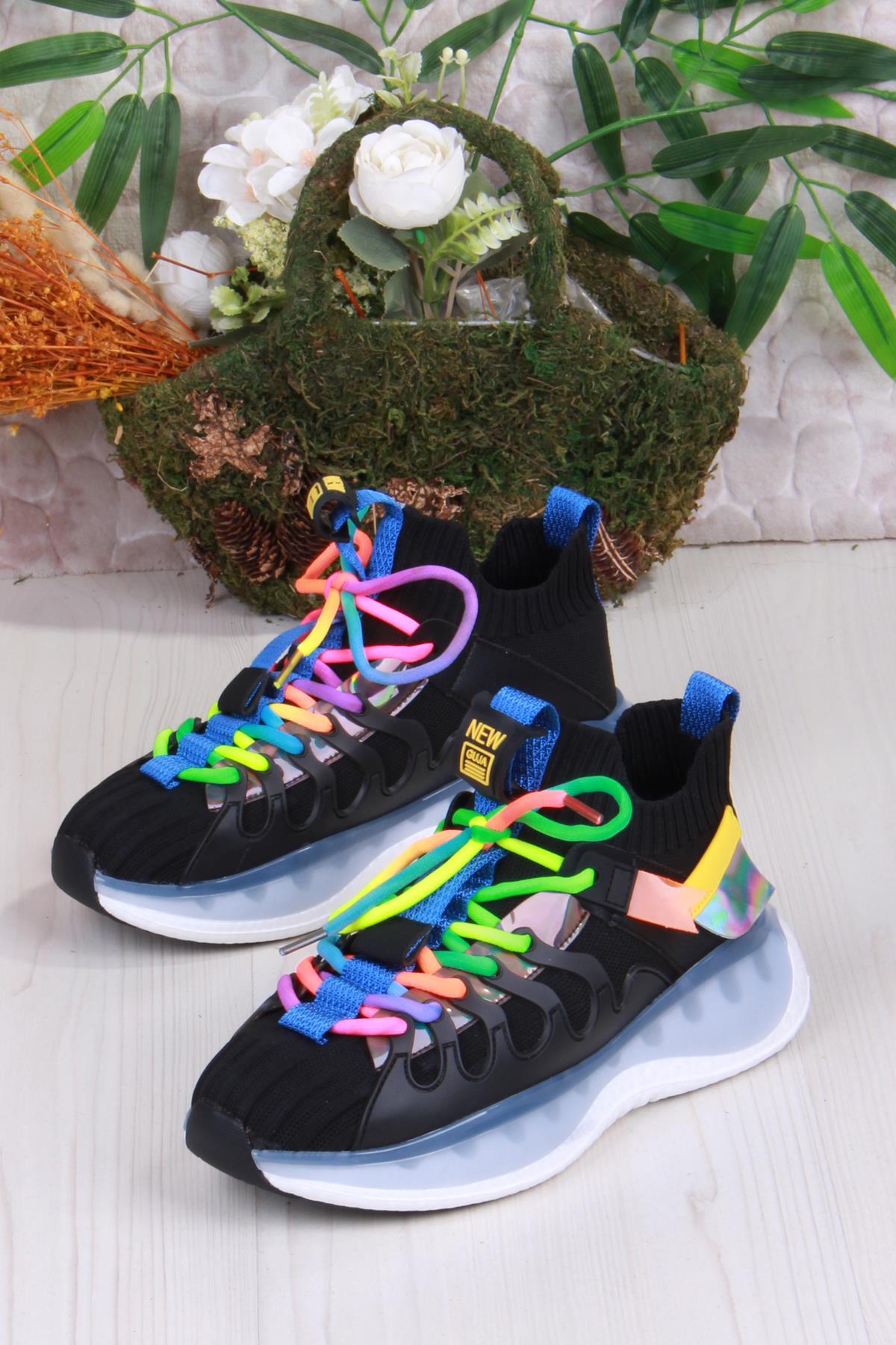 Karsu Rahat Esnek Özel Tasarım Renkli Bağcuklı Sneaker Kadın Ayakkabı - Görsel 5