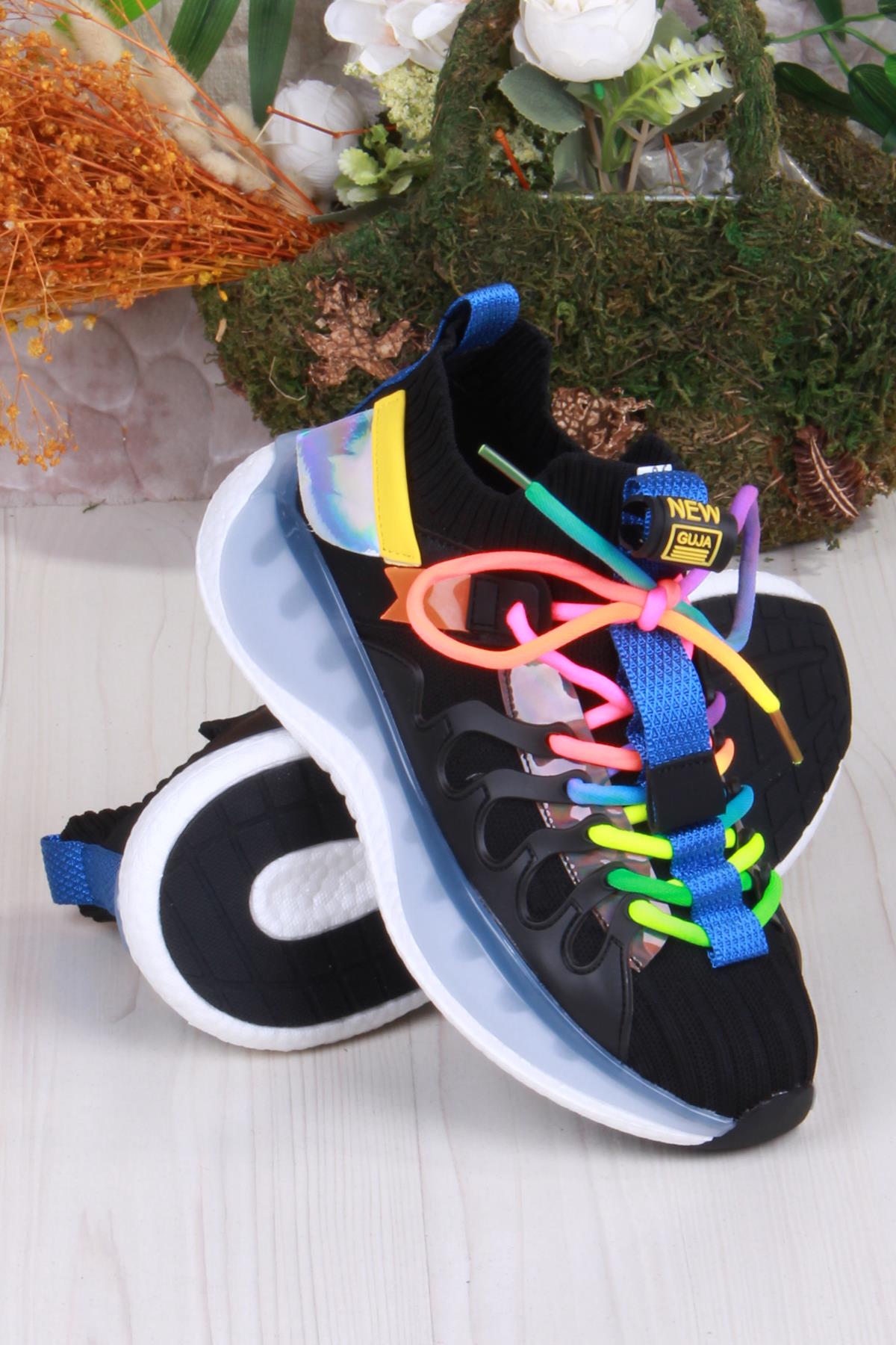 Karsu Rahat Esnek Özel Tasarım Renkli Bağcuklı Sneaker Kadın Ayakkabı - Görsel 6