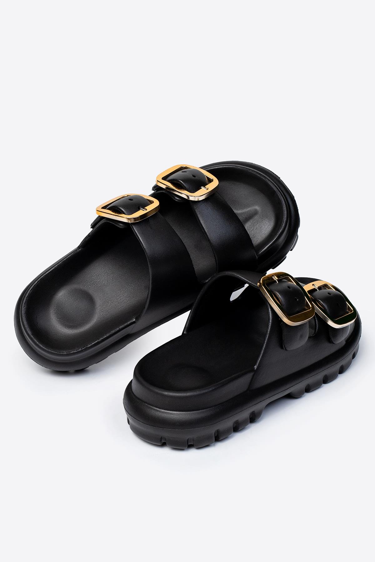 Çift Tokalı Kadın Eva Kalın Taban Terlik - Görsel 4