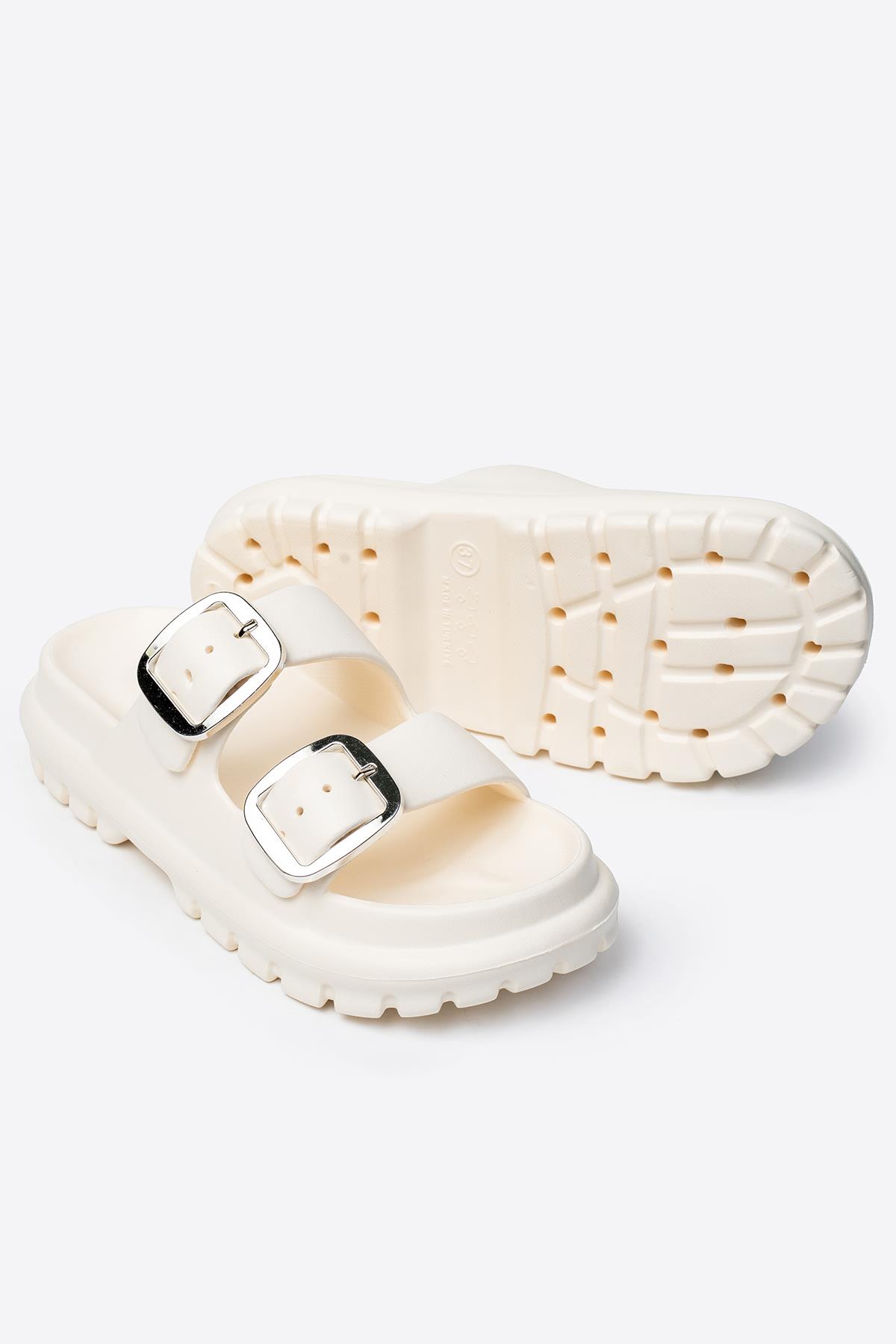 Çift Tokalı Kadın Eva Kalın Taban Terlik - Görsel 6