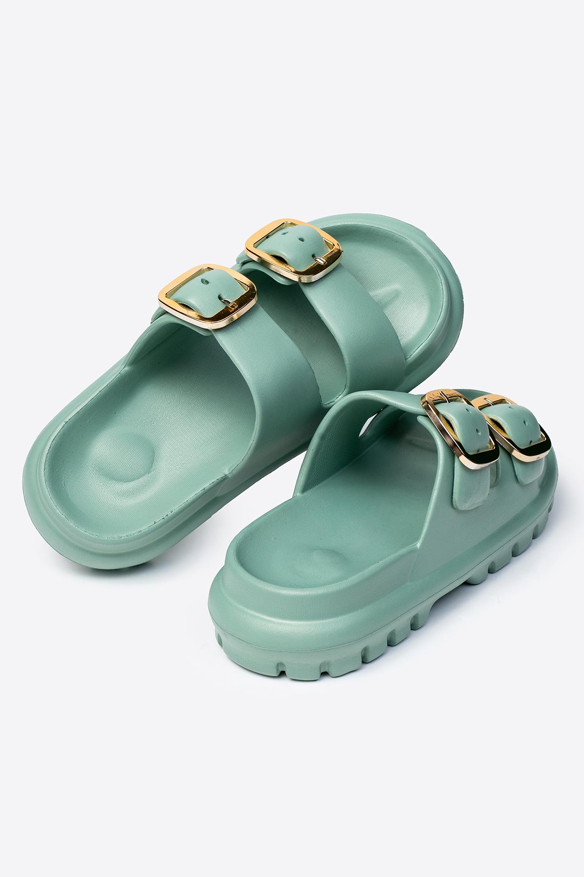 Çift Tokalı Kadın Eva Kalın Taban Terlik - Görsel 4